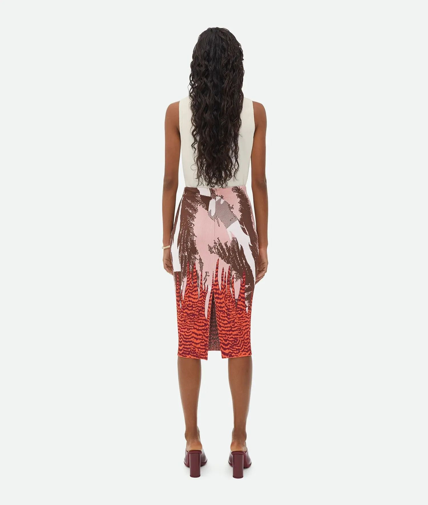 Bottega Veneta o1n1vont0325 Graphic Viscose Jacquard Midi Skirt in Cameo Size 28" / US 6 / IT 42 - 3 Thumbnail