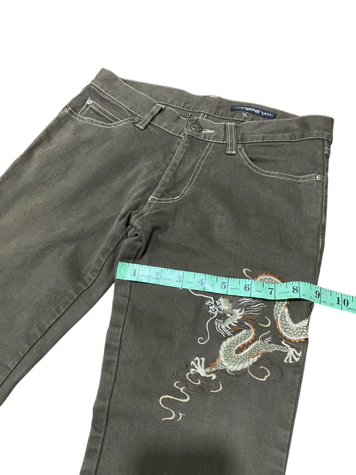 Japanese Brand × Vintage × Vivienne Tam Vintage 90s Vivienne Tam Dragon Embroid Flared Jeans Size 29" - 14 Thumbnail