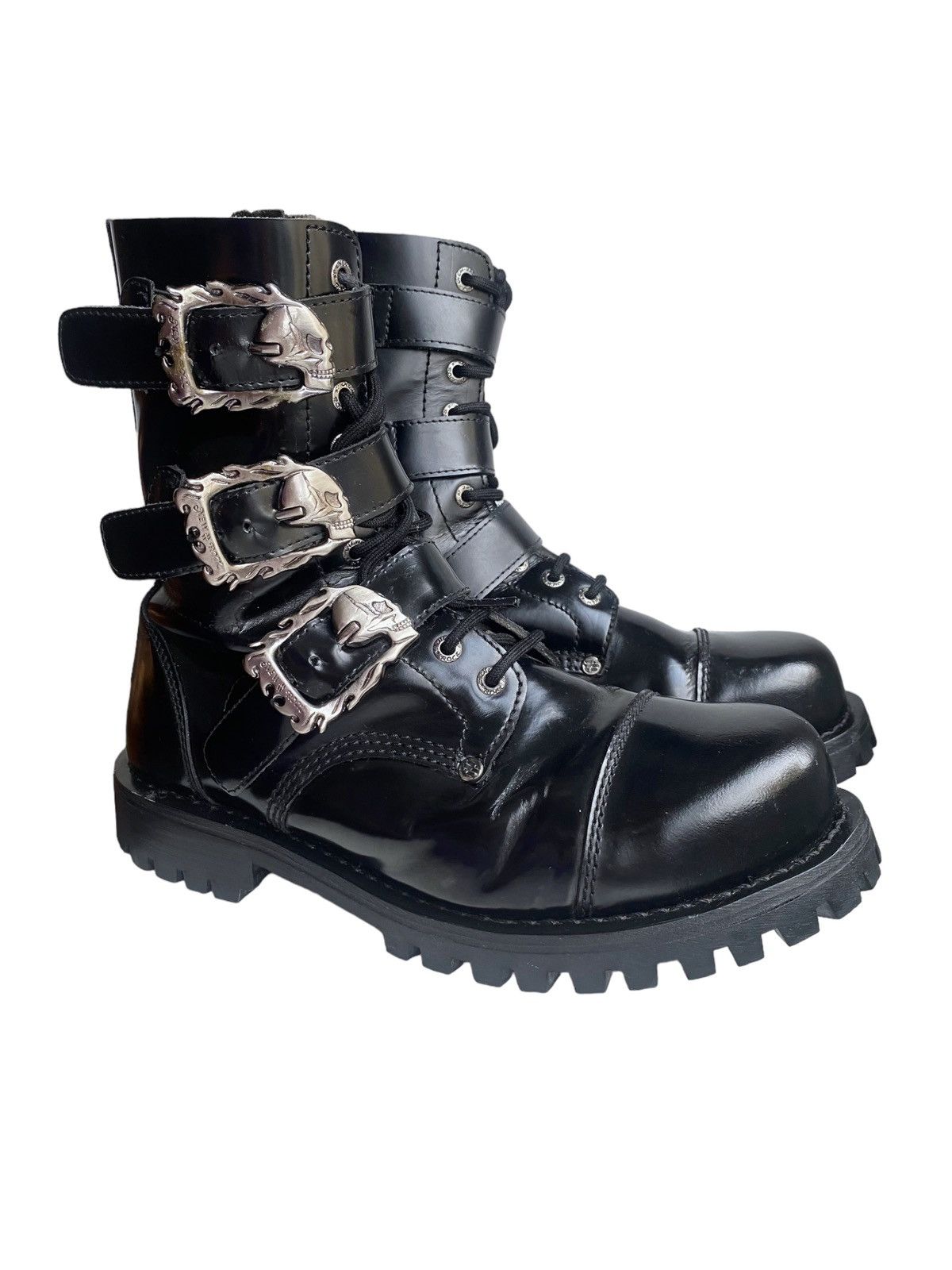 Pre-owned Avant Garde X New Rock Vintage New Rock Skull Boots In Black