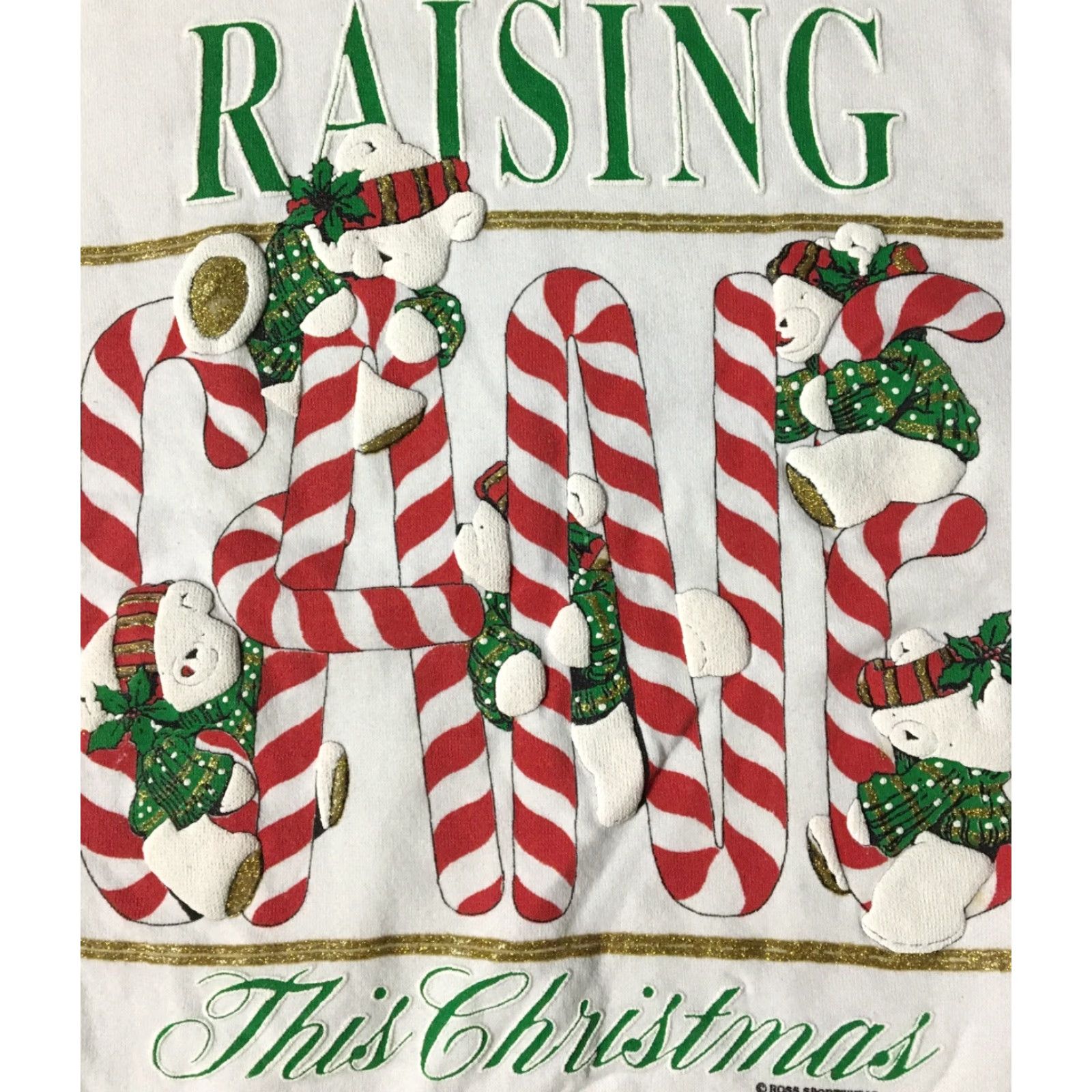 Vintage VINTAGE Christmas Bears Candy Cane Sweatshirt L Adults White 90s 80s USA Ross Sportswear Men Pullover Cartoon Holiday Art Christmas Bears Size US L / EU 52-54 / 3 - 2 Thumbnail