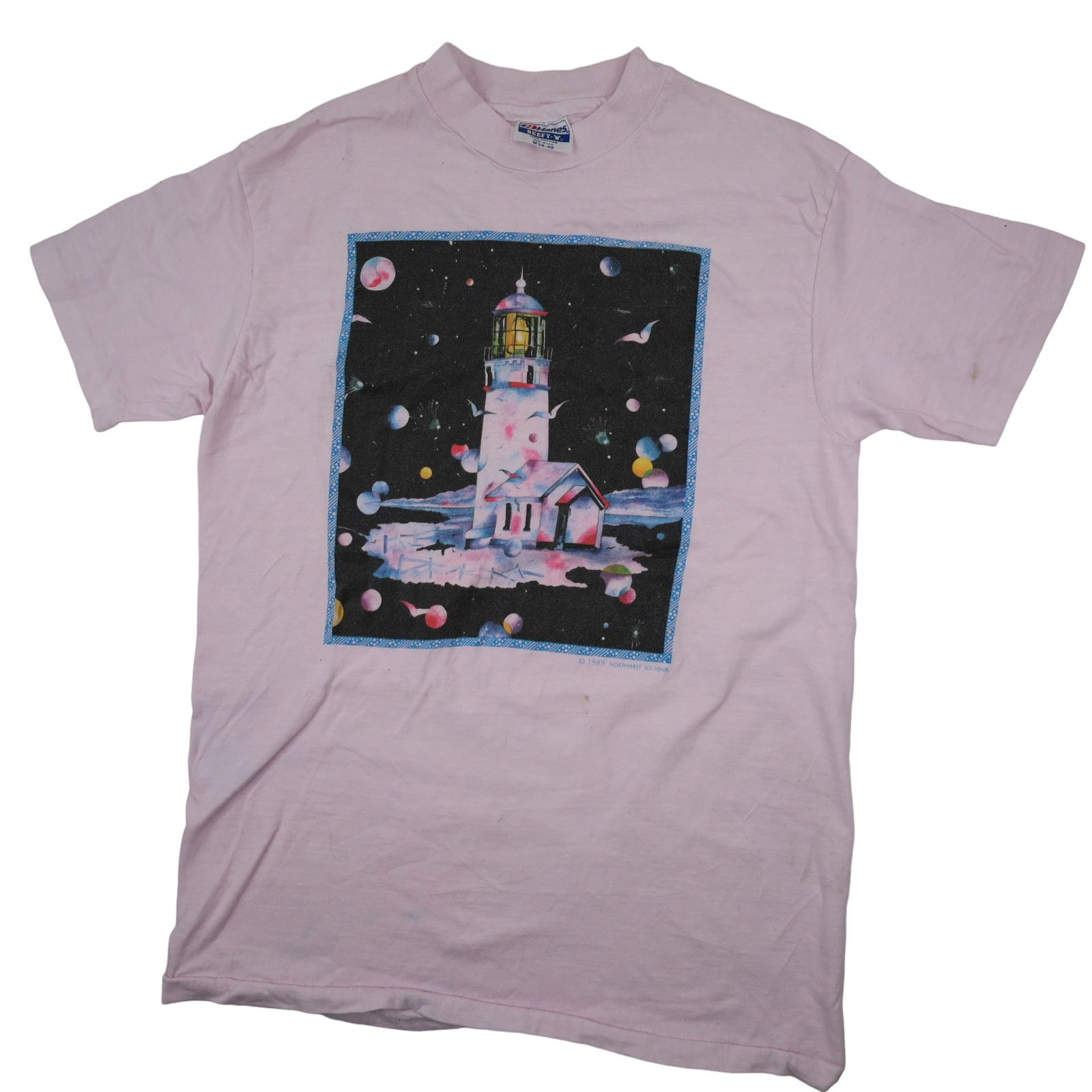 Hanes × Vintage Vintage Cosmic Lighthouse Graphic T Shirt Size US M / EU 48-50 / 2 - 1 Thumbnail