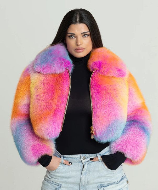 Other Women’s Cotton Candy Cropped Fox Fur Jacket Size L / US 10 / IT 46 - 1 Thumbnail