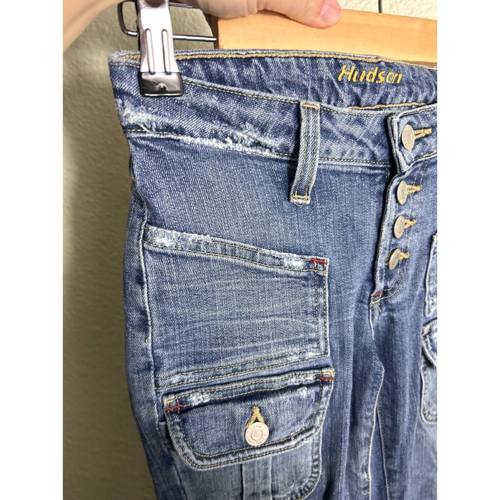 Hudson Hudson Jeans Women Flared Cargo Button Fly Medium Wash Blue 24x31 Size 42" / US 20 - 5 Thumbnail