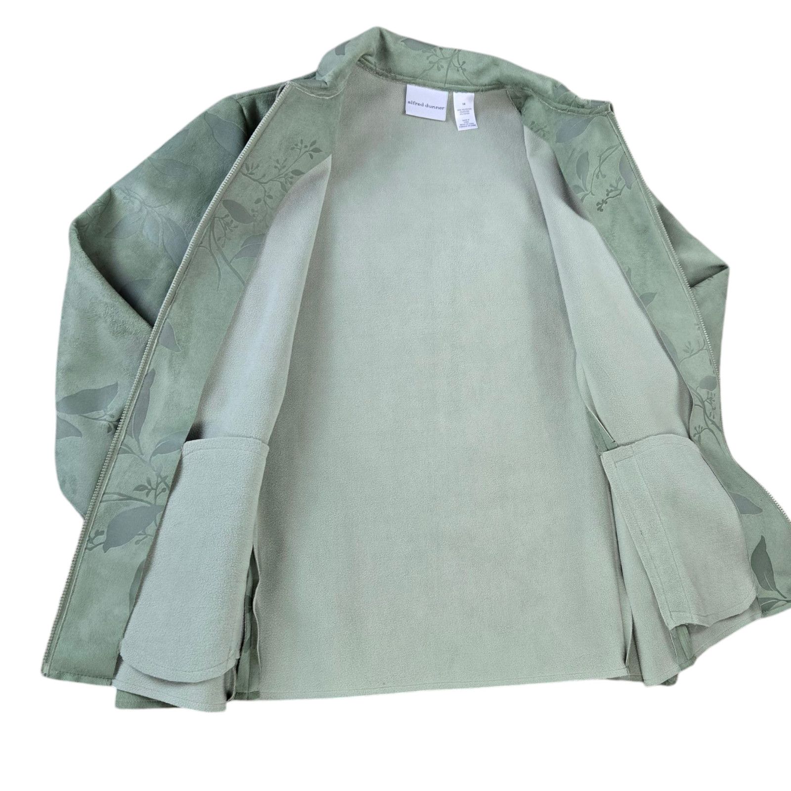 Other 90s Y2K Sage Green Faux Suede Floral Embossed Coat Size 14 Size XL / US 12-14 / IT 48-50 - 4 Thumbnail