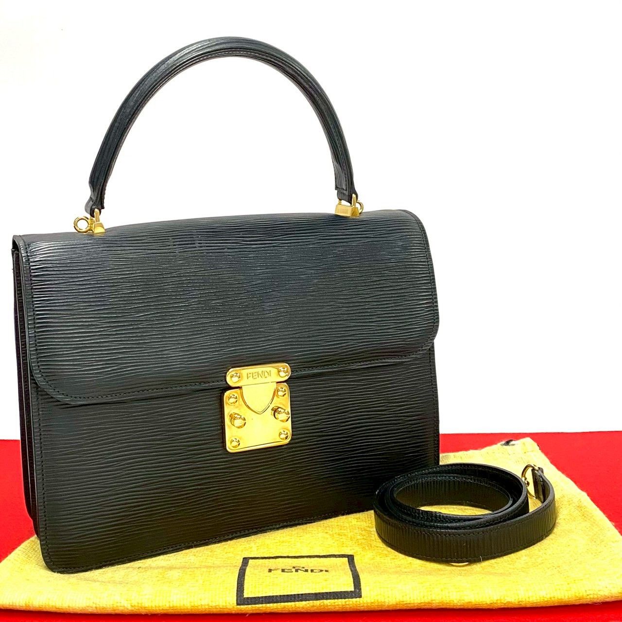 Fendi Fendi Ff Logo Epi 2Way Handbag Leather Shoulder Bag in Black, Women's