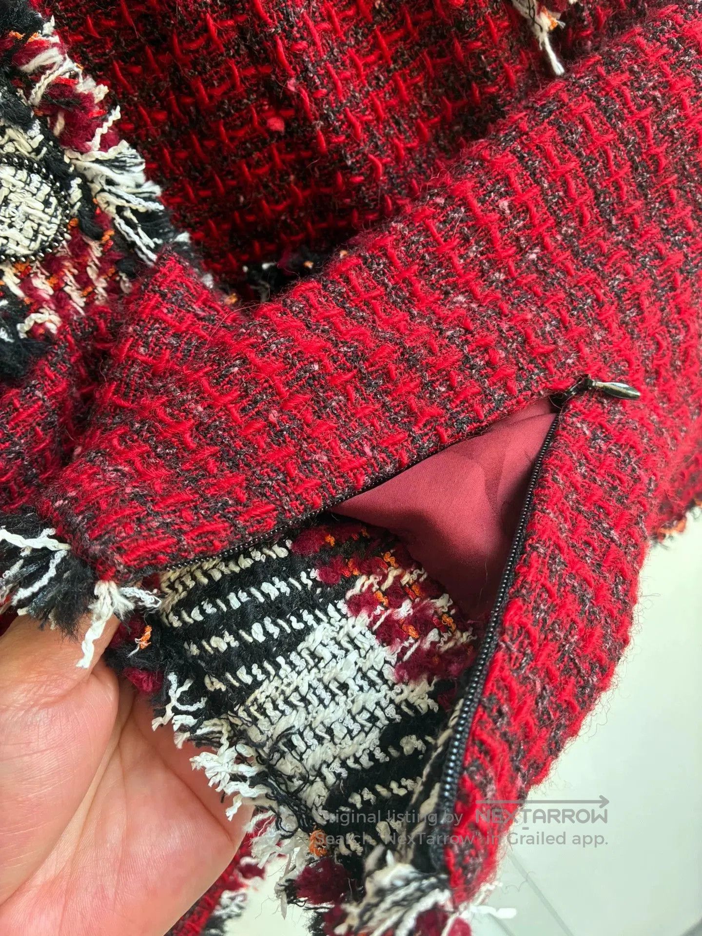 Chanel Chanel Red Plaid Fringe Tweed Jacket. Size XXS / US 00 / IT 34 - 6 Thumbnail