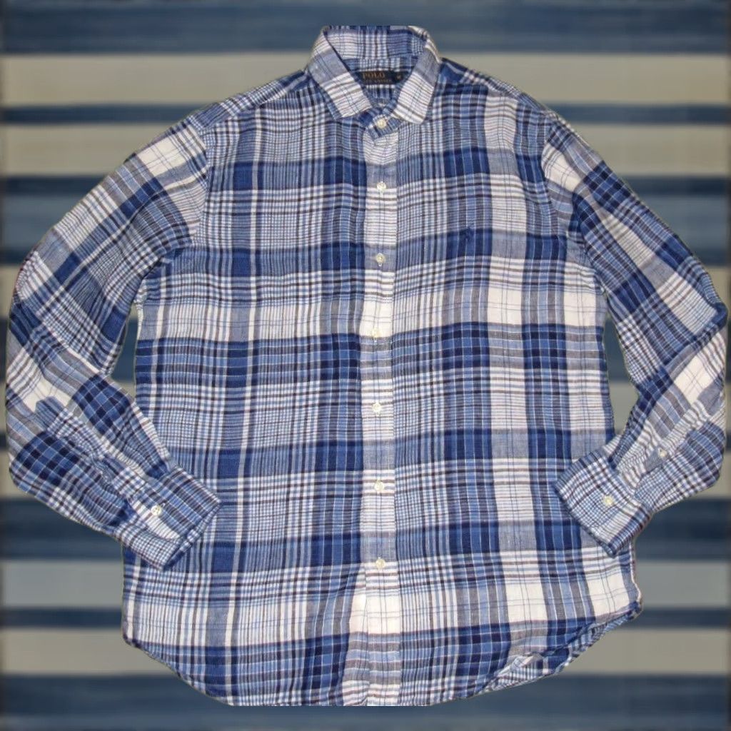 Ralph Lauren Polo RALPH LAUREN Blue Plaid Linen Long Sleeve Shirt Medium Mens Size US M / EU 48-50 / 2 - 1 Thumbnail