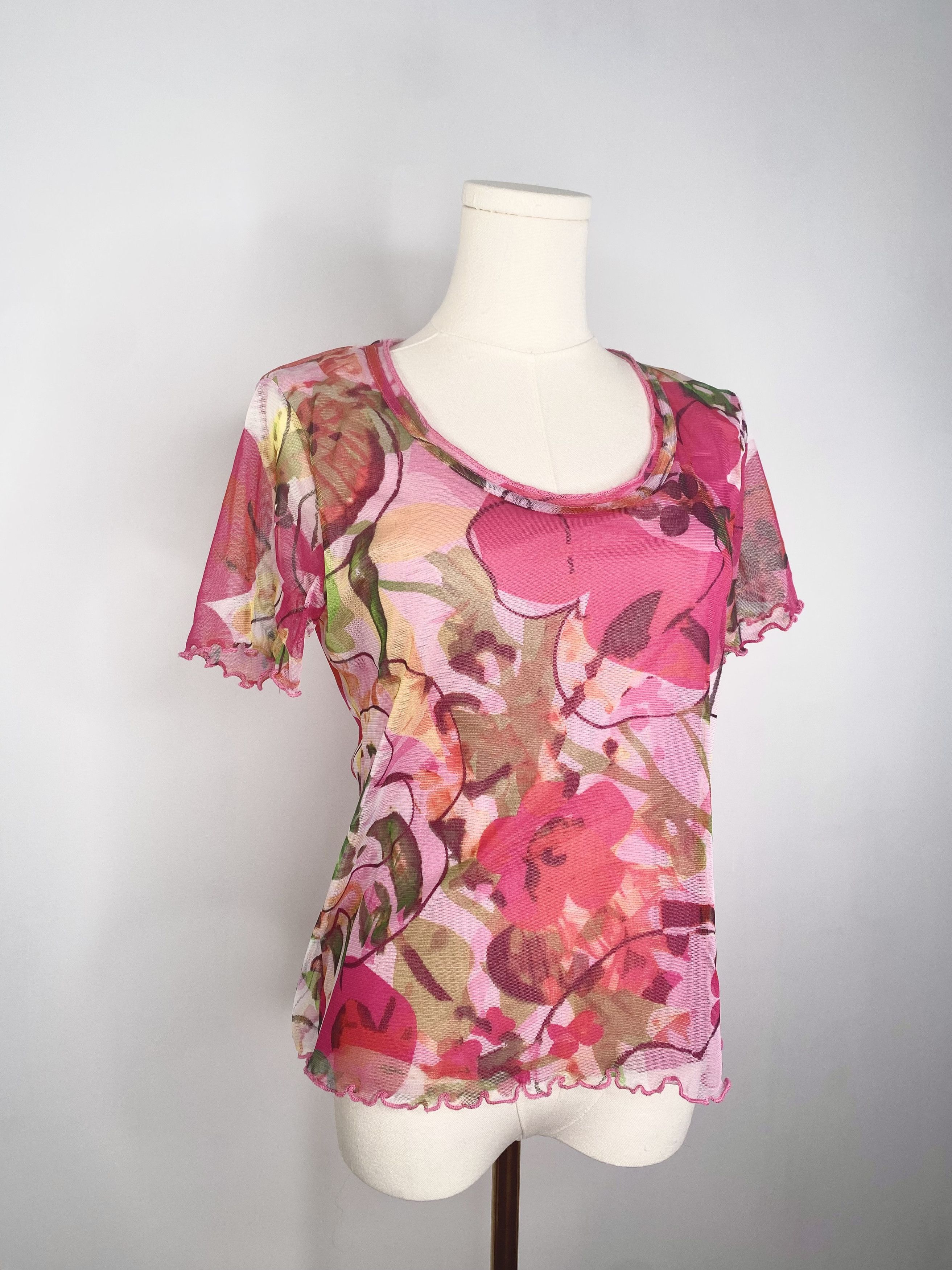 Other Pink Floral Mesh Shirt - Peruggi Italian Designer Vintage Size S / US 4 / IT 40 - 2 Thumbnail