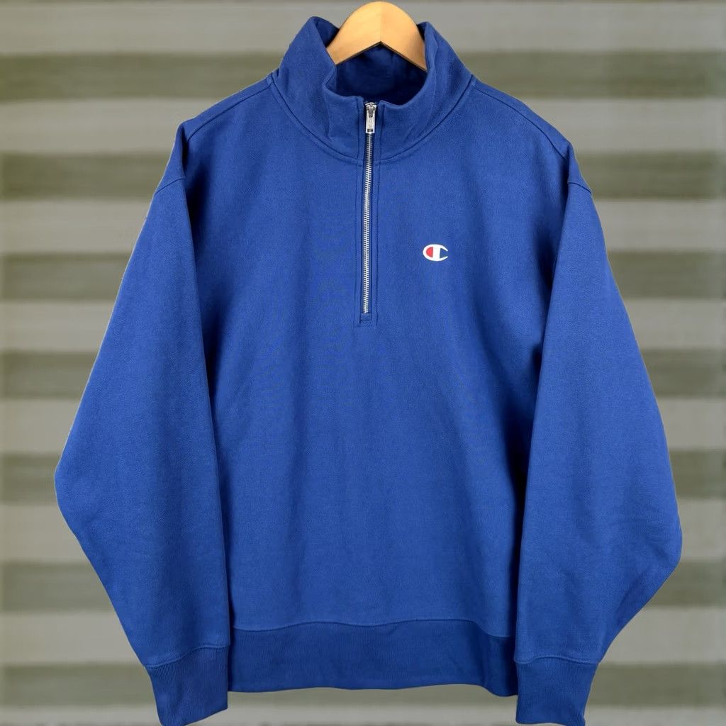 Champion Champion Sweatshirt Mens 2XL Blue 1/4 Zip Pullover Reverse Weave Long Sleeve Zip Crew Neck Logo Vintage: No Size US XXL / EU 58 / 5 - 1 Thumbnail