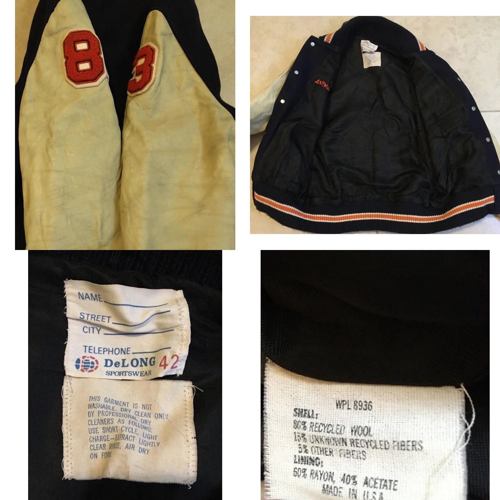 Vintage Vtg 80s Faded Varsity Letterman Jacket 42 USA School Football Track PE Grunge 70 Size US XS / EU 42 / 0 - 9 Thumbnail