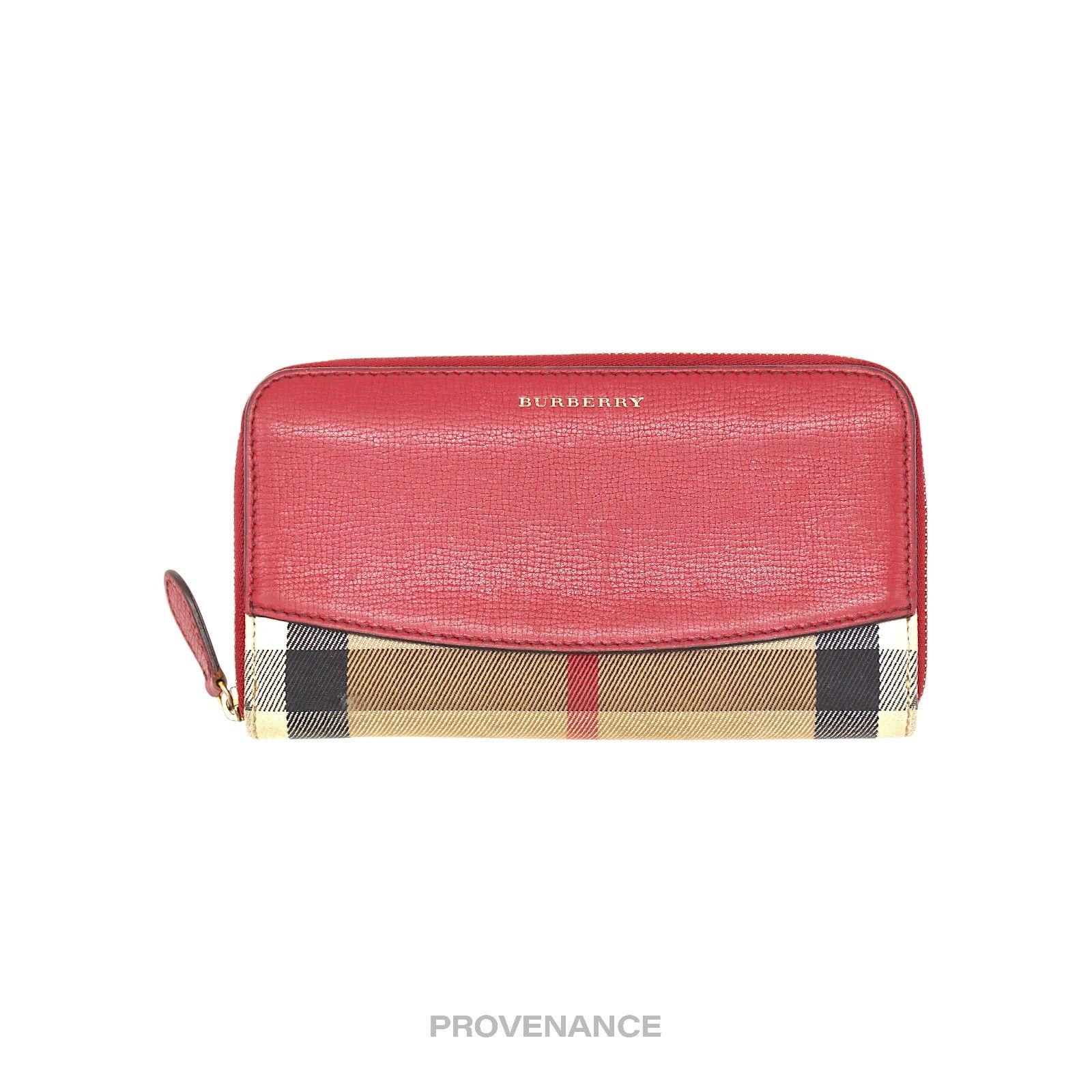 Burberry 🔴 Burberry Logo Zip Long Wallet - Red Nova Check Size ONE SIZE - 1 Thumbnail