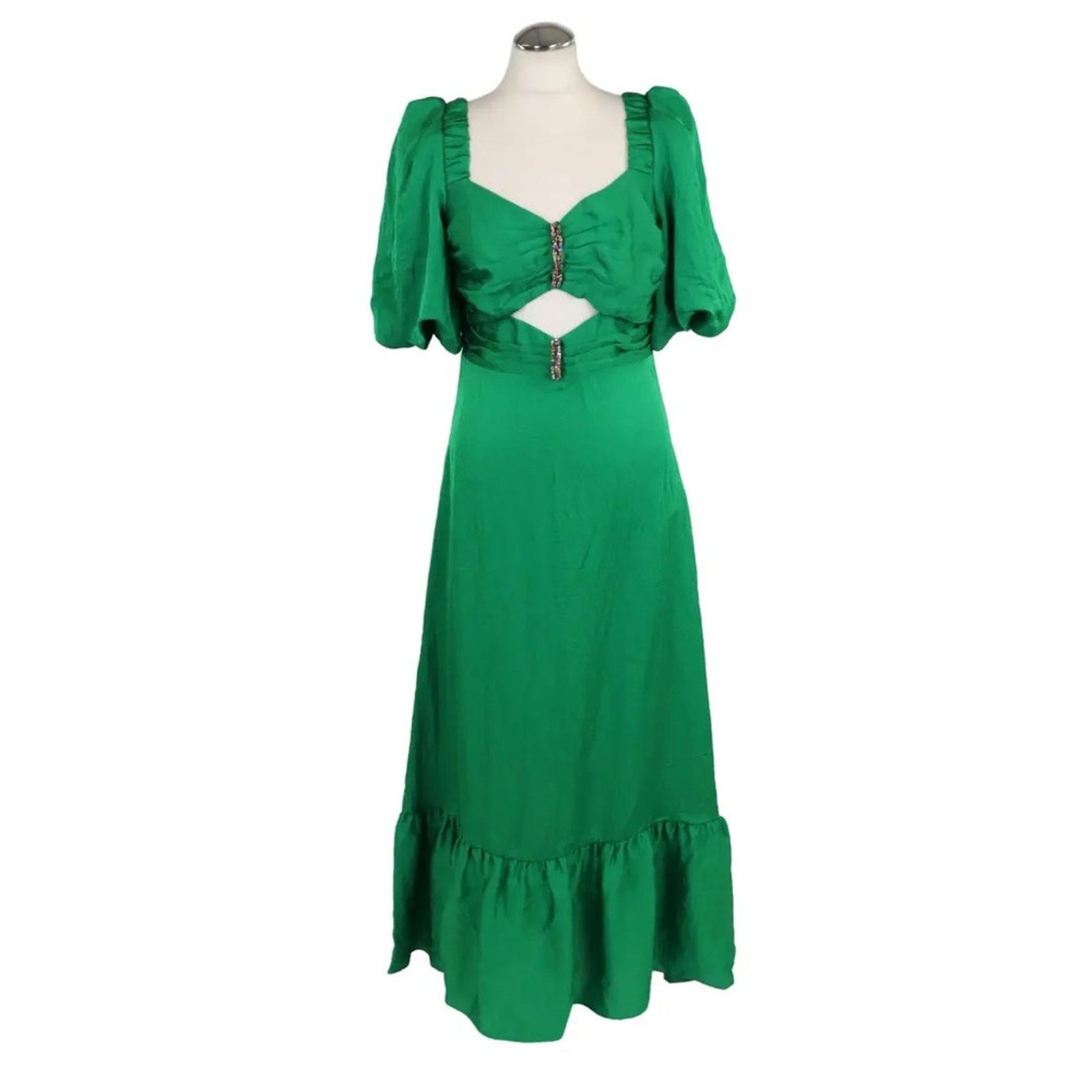 Sandro NWT! Sandro Elegant Green Puff Sleeve Dress, Size 40 Size M / US 6-8 / IT 42-44 - 16 Thumbnail
