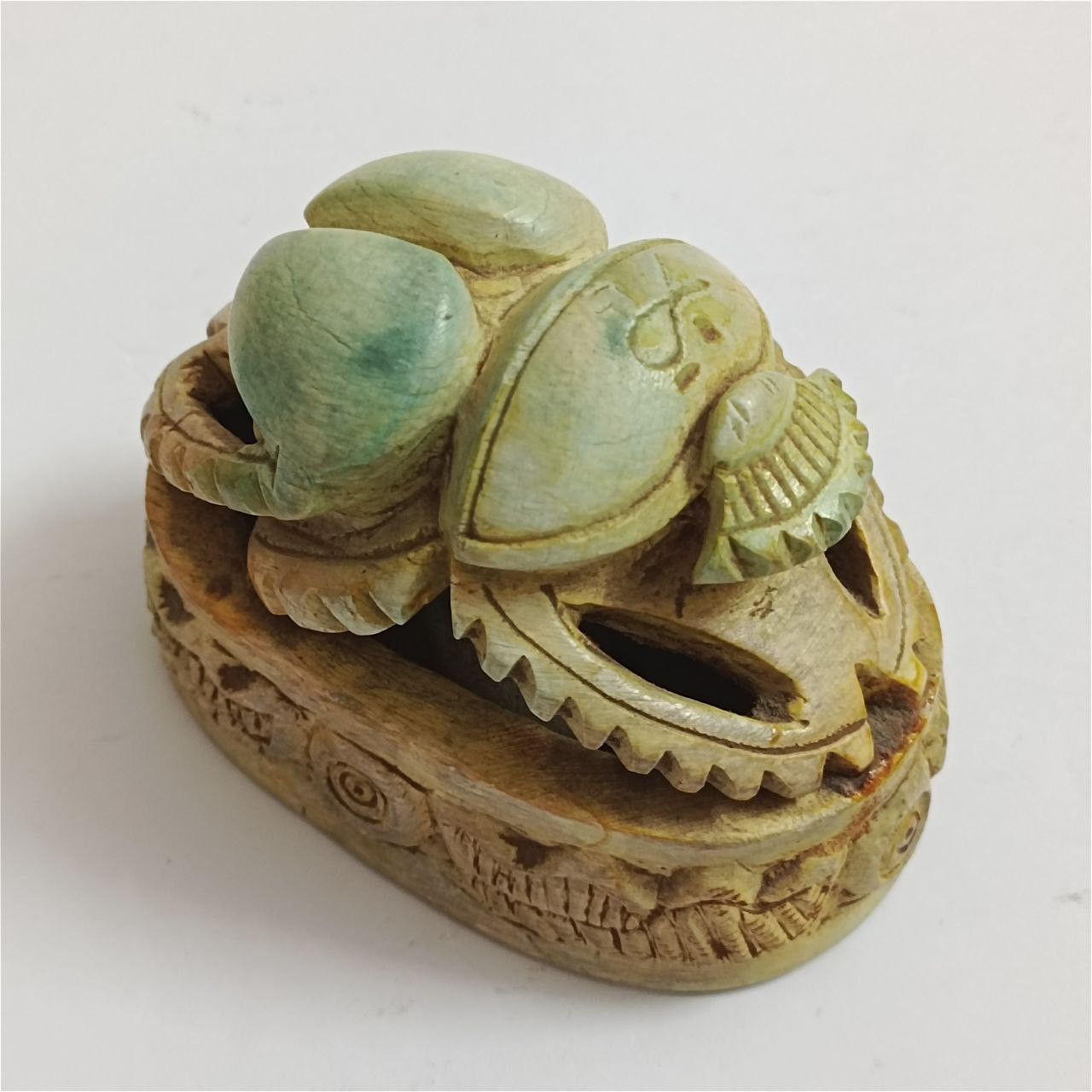 Handmade Hand-carved Egyptian scarab figurine, antique stone art Size ONE SIZE - 8 Thumbnail