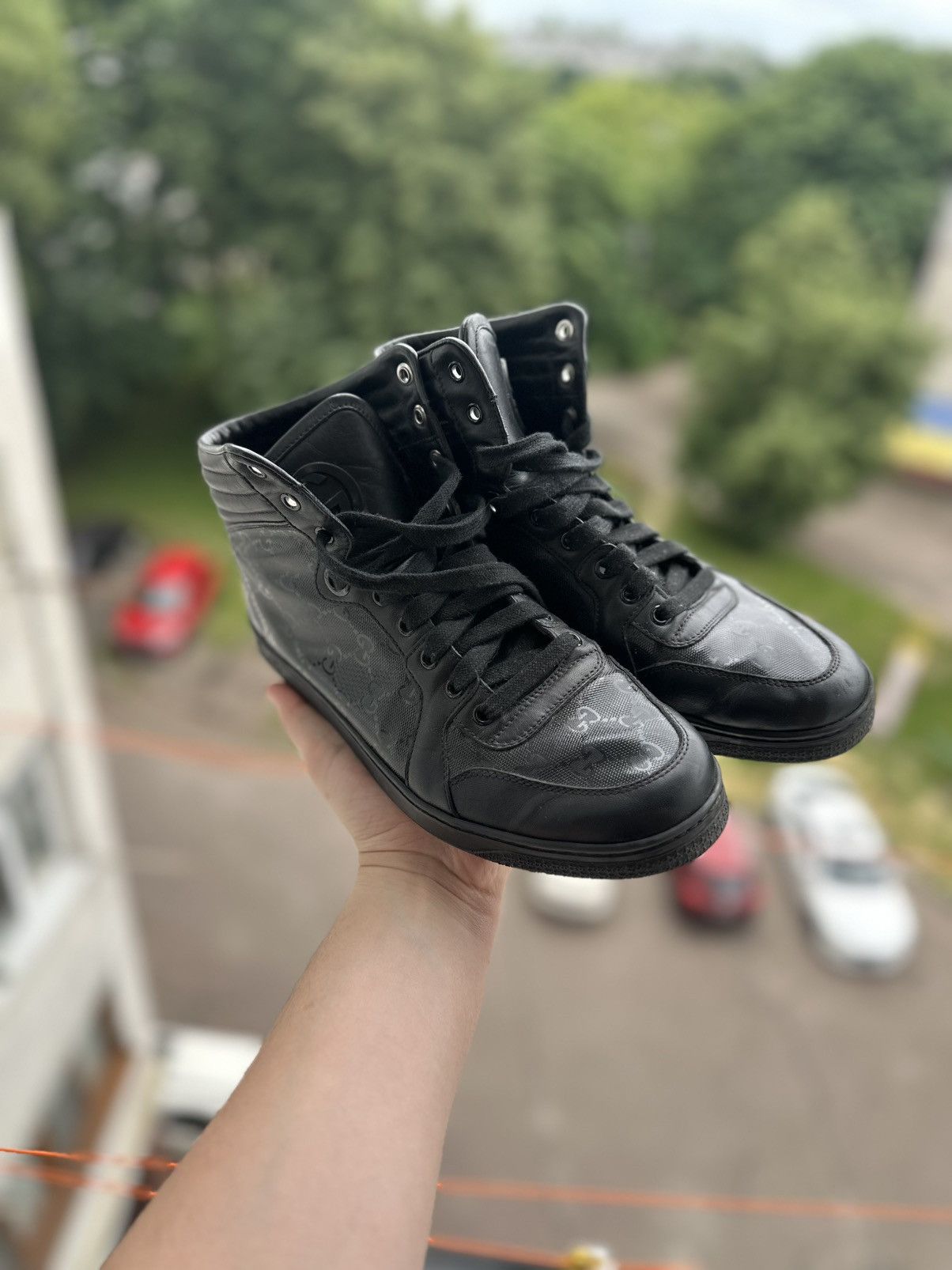 Gucci Gucci GG Imprime Black Monogram Leather High Top Sneakers Size US 7.5 / EU 40-41 - 13 Thumbnail