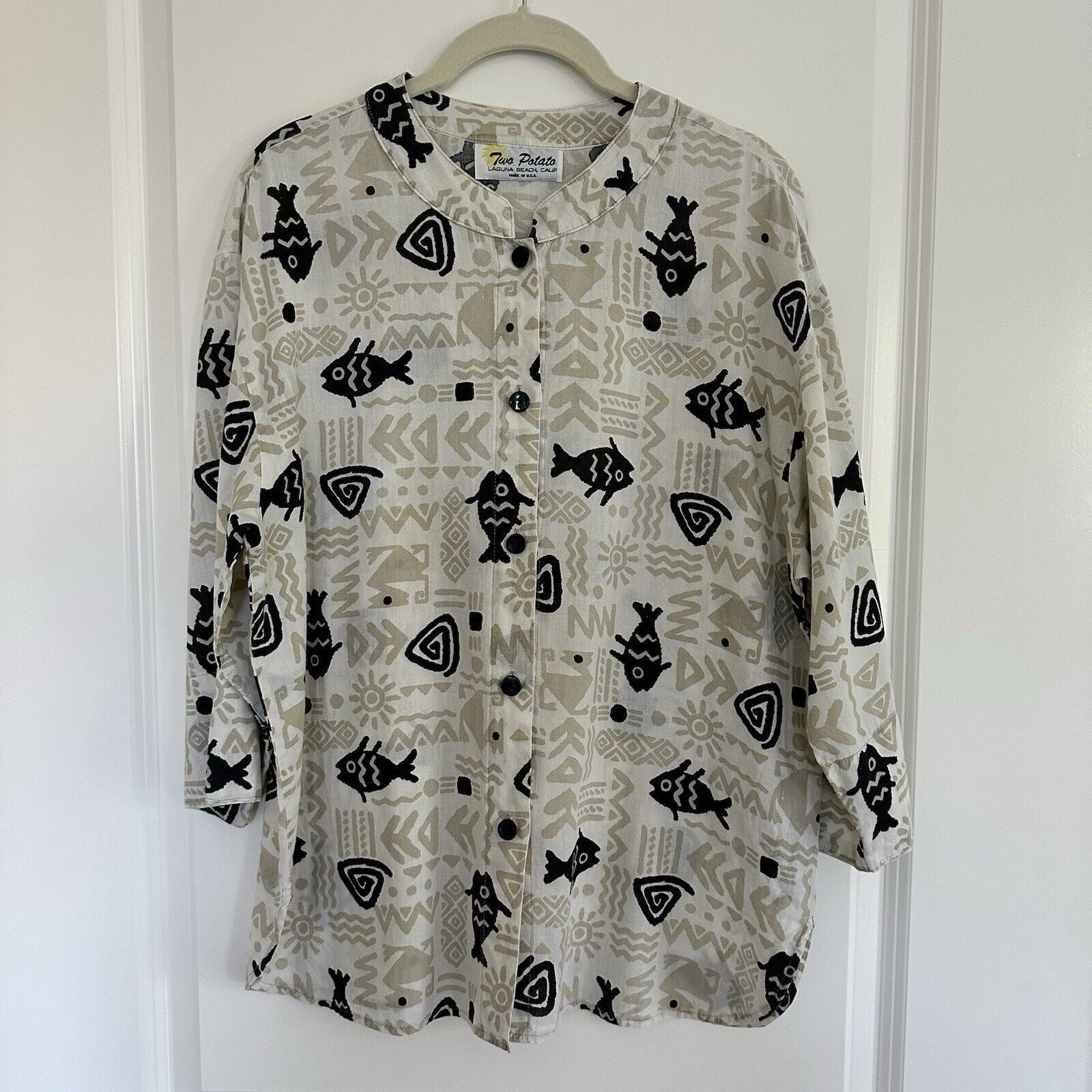 Other Vintage Two Potato Men’s Shirt Band Collar Fish Ethnic L Size US L / EU 52-54 / 3 - 1 Thumbnail