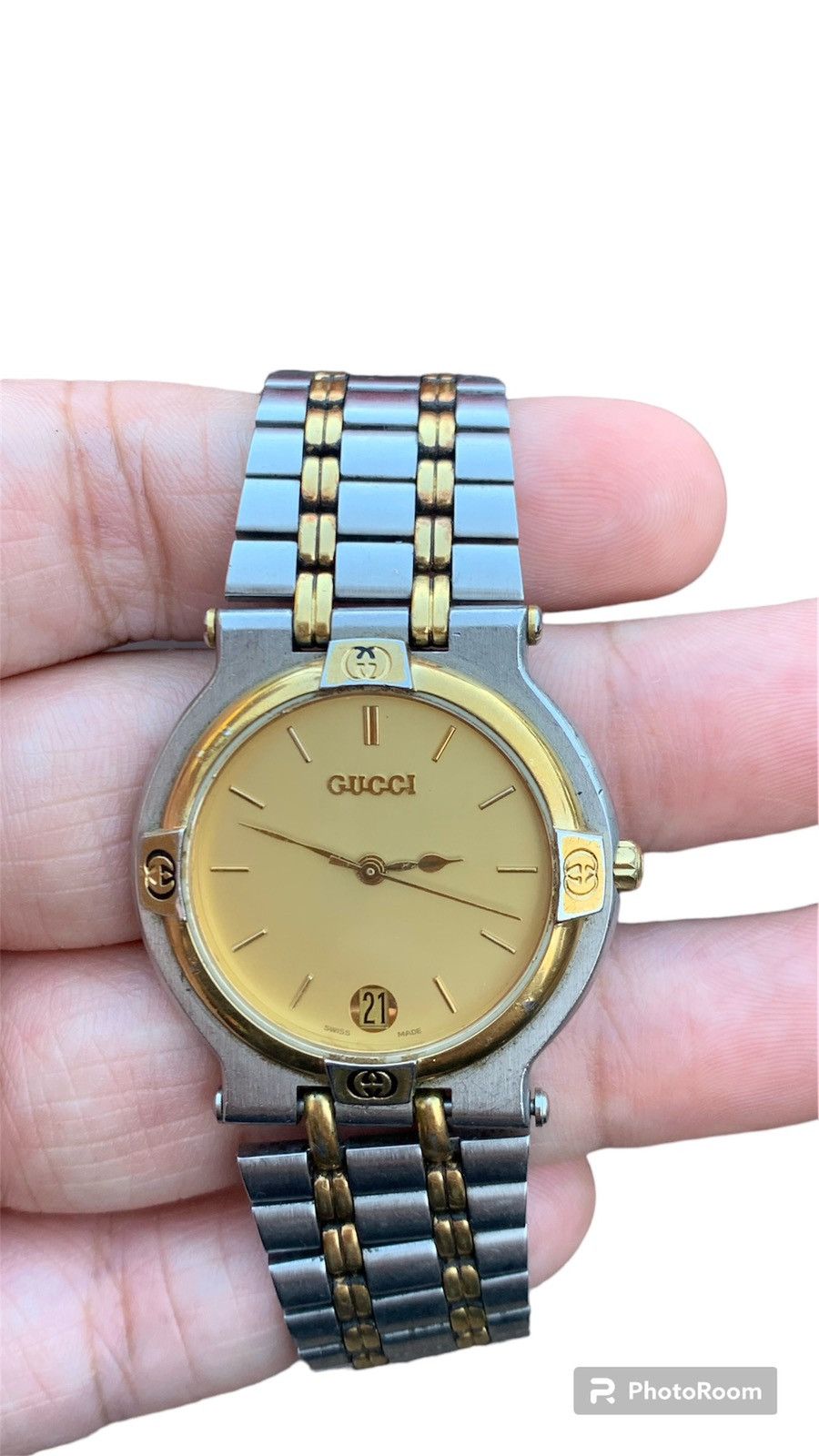 image of Gucci Vintage Steel 9000 M Wrist Watch Gold Dial, Men's