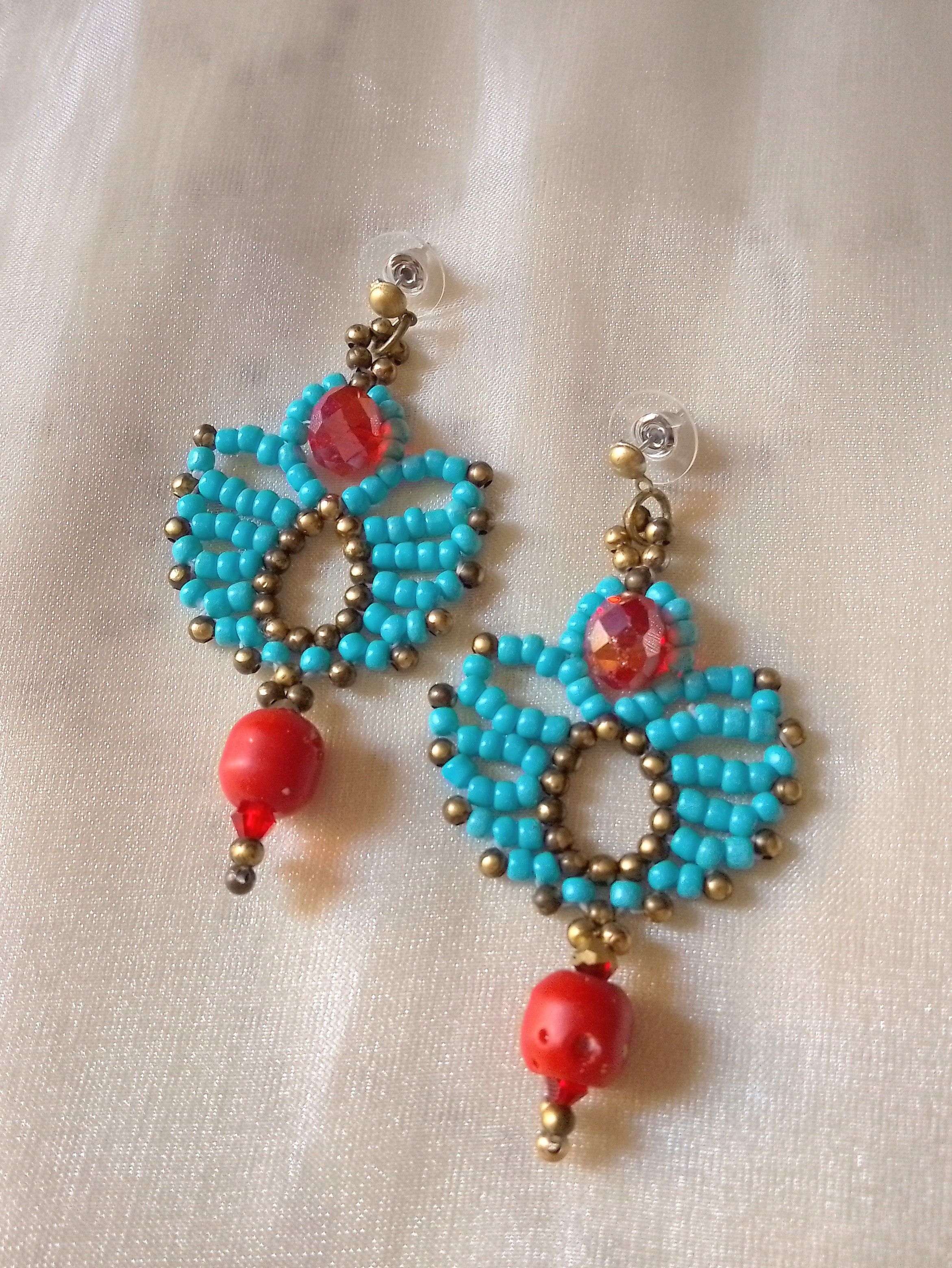 Handmade Ethnic earrings with natural precious coral Red-Turquoise Size ONE SIZE - 5 Thumbnail