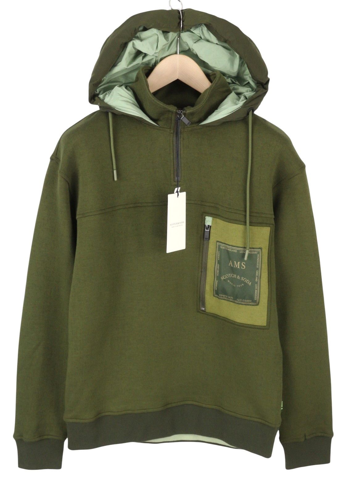 Scotch & Soda M Green Padded Hood Half Zip Hoodie 88557 Size US M / EU 48-50 / 2 - 1 Thumbnail