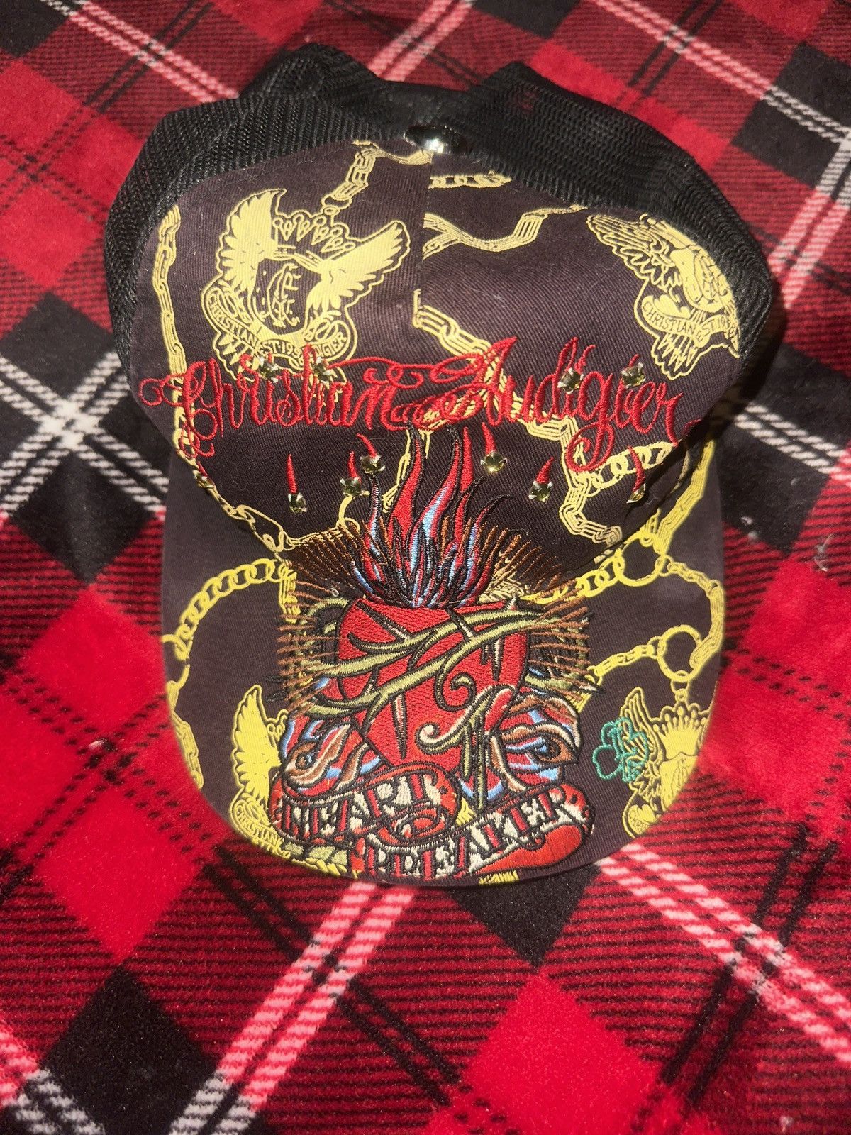 Christian Audigier × Ed Hardy × Vintage Christian Audigier “Heart Breaker” Y2K Embroidered Hat Size ONE SIZE - 1 Thumbnail