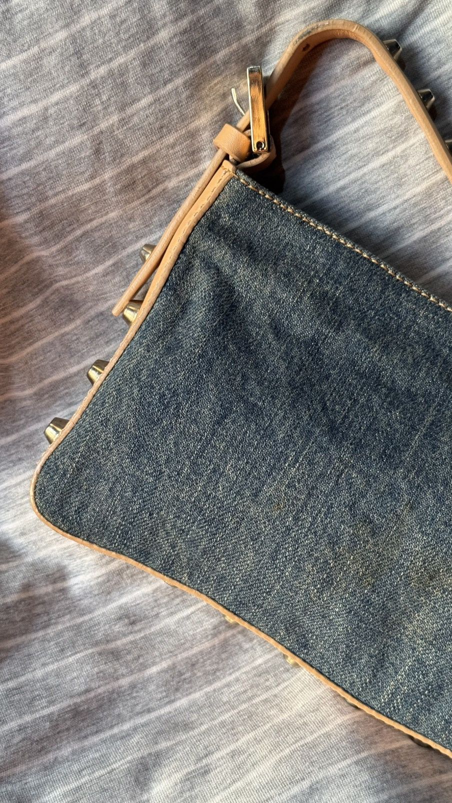 Fendi Fendi Blue/Beige Denim and Leather Baguette Bag Size ONE SIZE - 4 Thumbnail