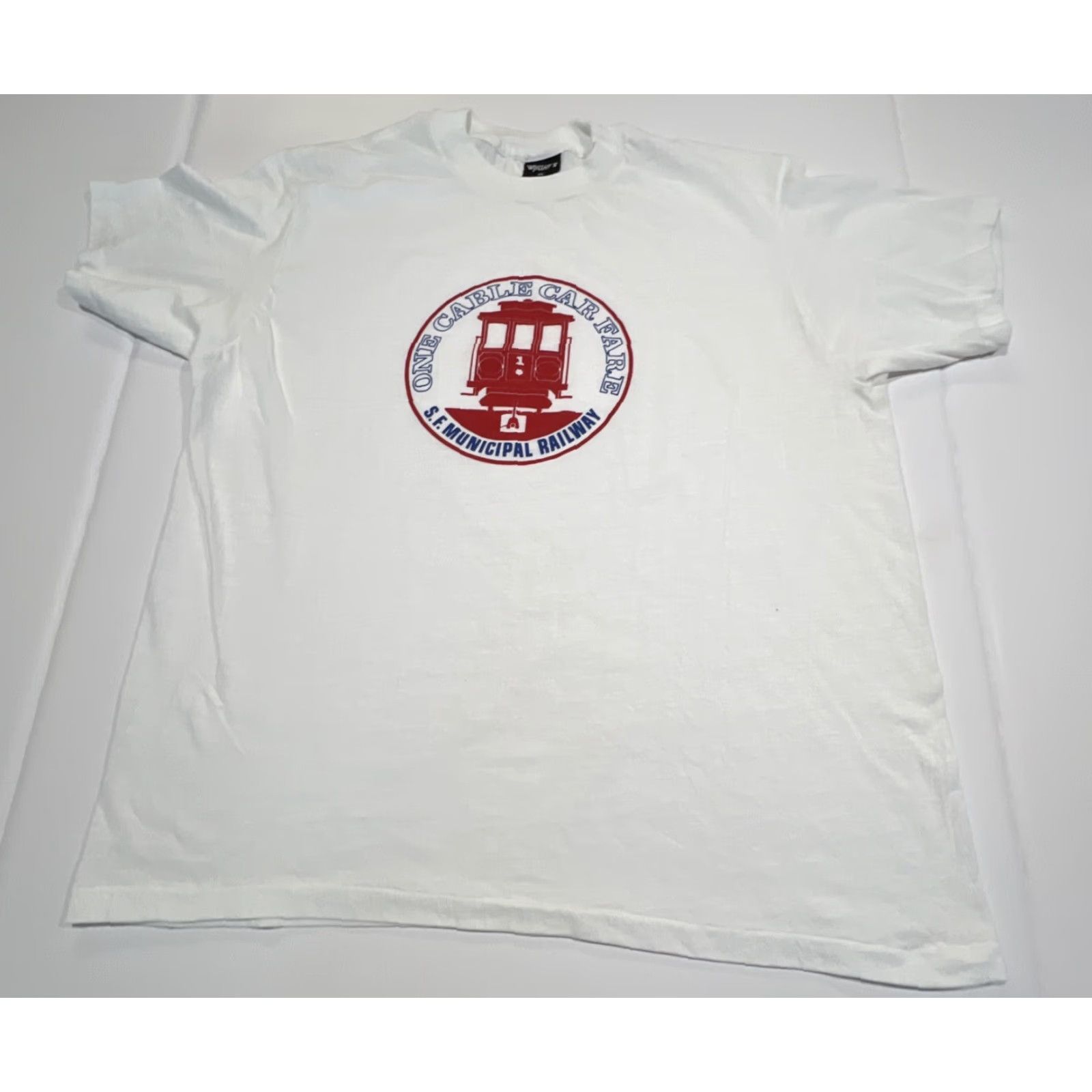 Vintage VINTAGE Wright’s San Francisco Municipal Railway One Cable Car Fare T Shirt XL Unisex White Cotton Blend Graphic Tee 1990s Single Stitch Mens Womens Size US XL / EU 56 / 4 - 3 Thumbnail
