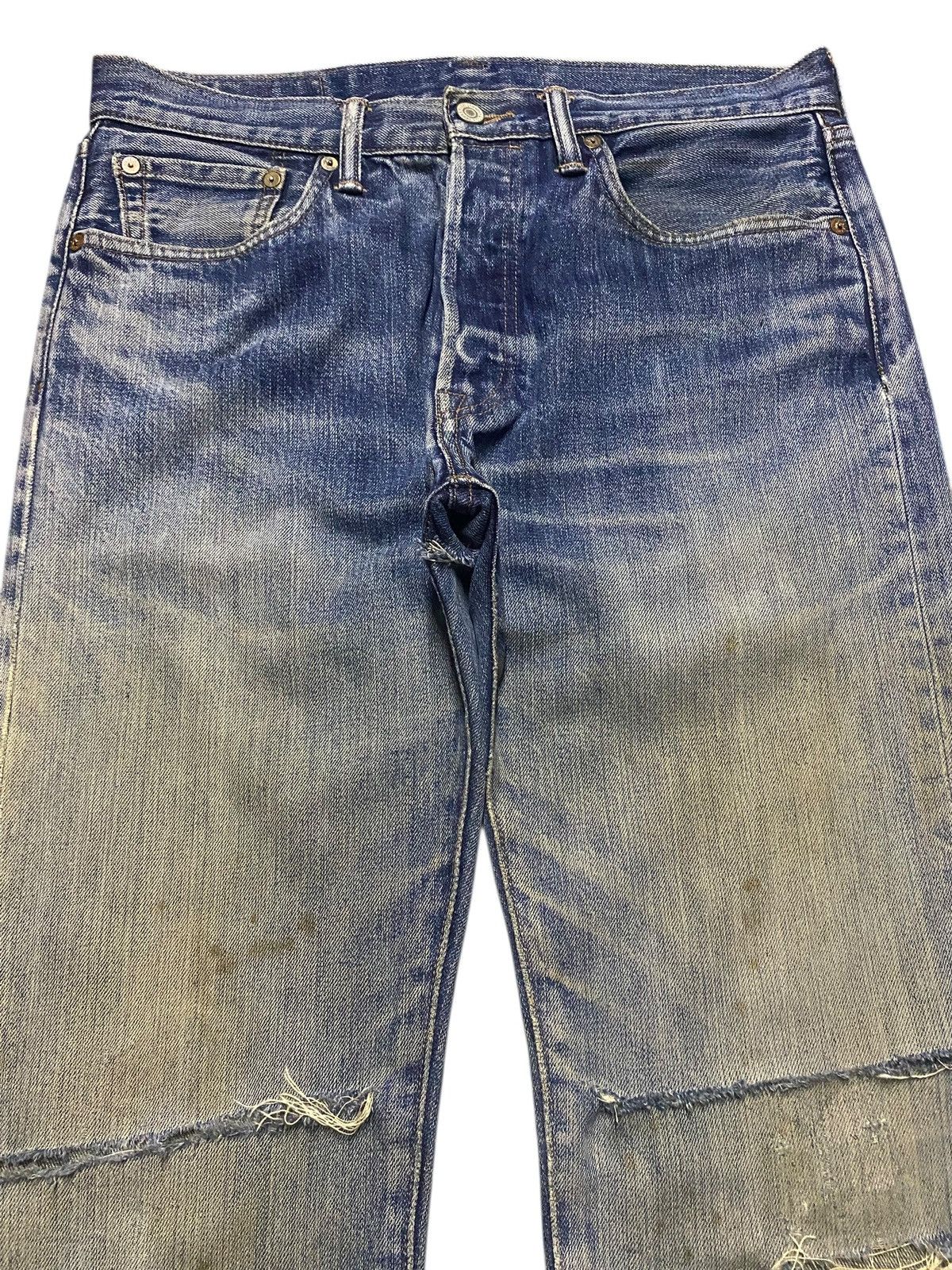 Levi's Vintage Clothing Vintage Levis 501 Mud Wash Y2K Loose Ripped Jeans Size US 33 - 3 Thumbnail