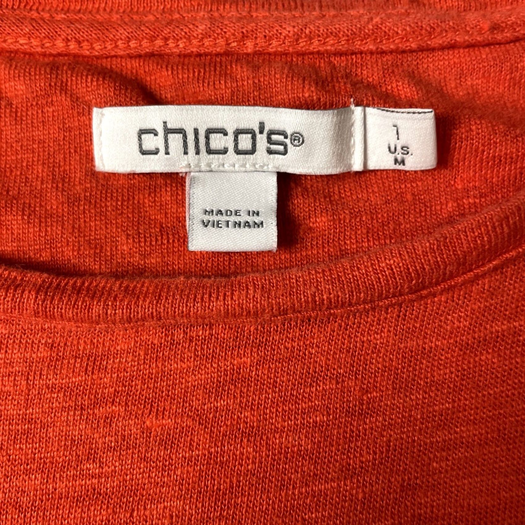 Vintage Chico's Blouse Shirt Women’s Linen 100% Short Sleeve Orange Regular M Casual Back Tiered Pleated Ruffle Knit Lightweight Breathable Size M / US 6-8 / IT 42-44 - 5 Thumbnail