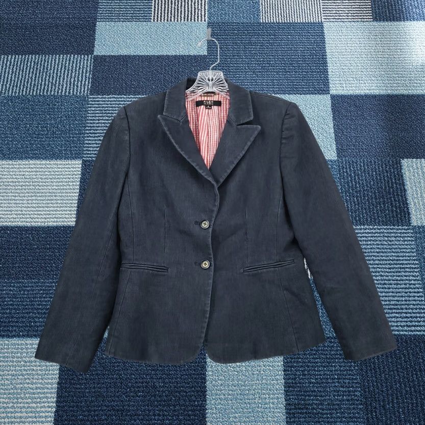Vintage Alex Marie Blazer Womens 8 Blue Denim Striped Two Button Notched Jacket Suit Professional Everyday Wear Size M / US 6-8 / IT 42-44 - 1 Thumbnail