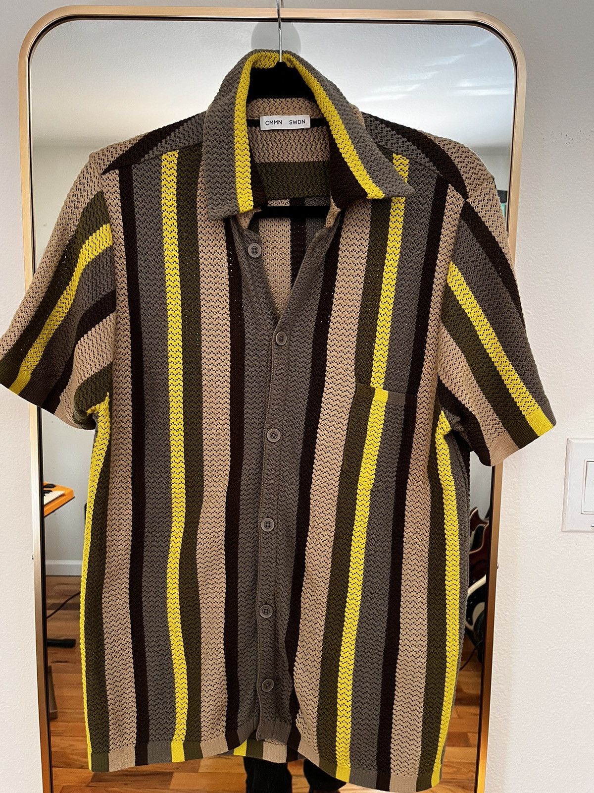 image of Cmmn Swdn Wes Striped Knitted Shirt in Yellow, Men's (Size Small)
