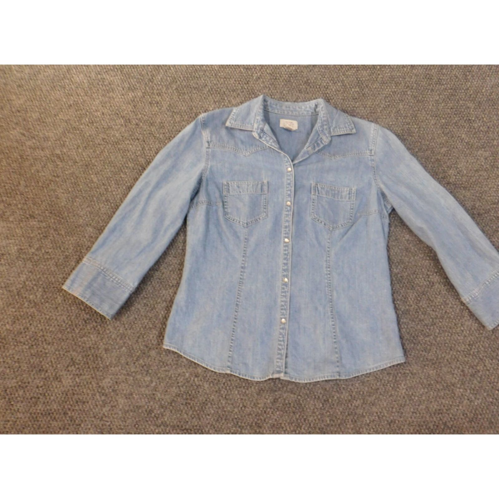Ann Taylor Loft Shirt Denim Blue Western Casual Cotton Long Sleeve Button-Up M Womens Size M / US 6-8 / IT 42-44 - 3 Thumbnail