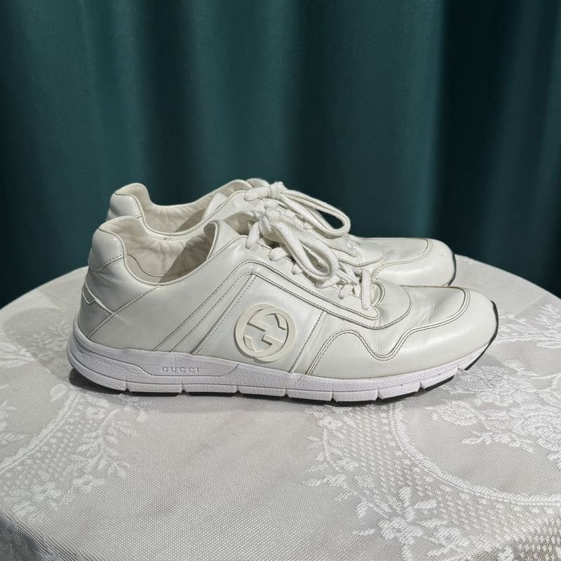 Gucci Gucci White Leather Low-Top Sports Sneakers 0079 Size US 9.5 / EU 42-43 - 1 Thumbnail