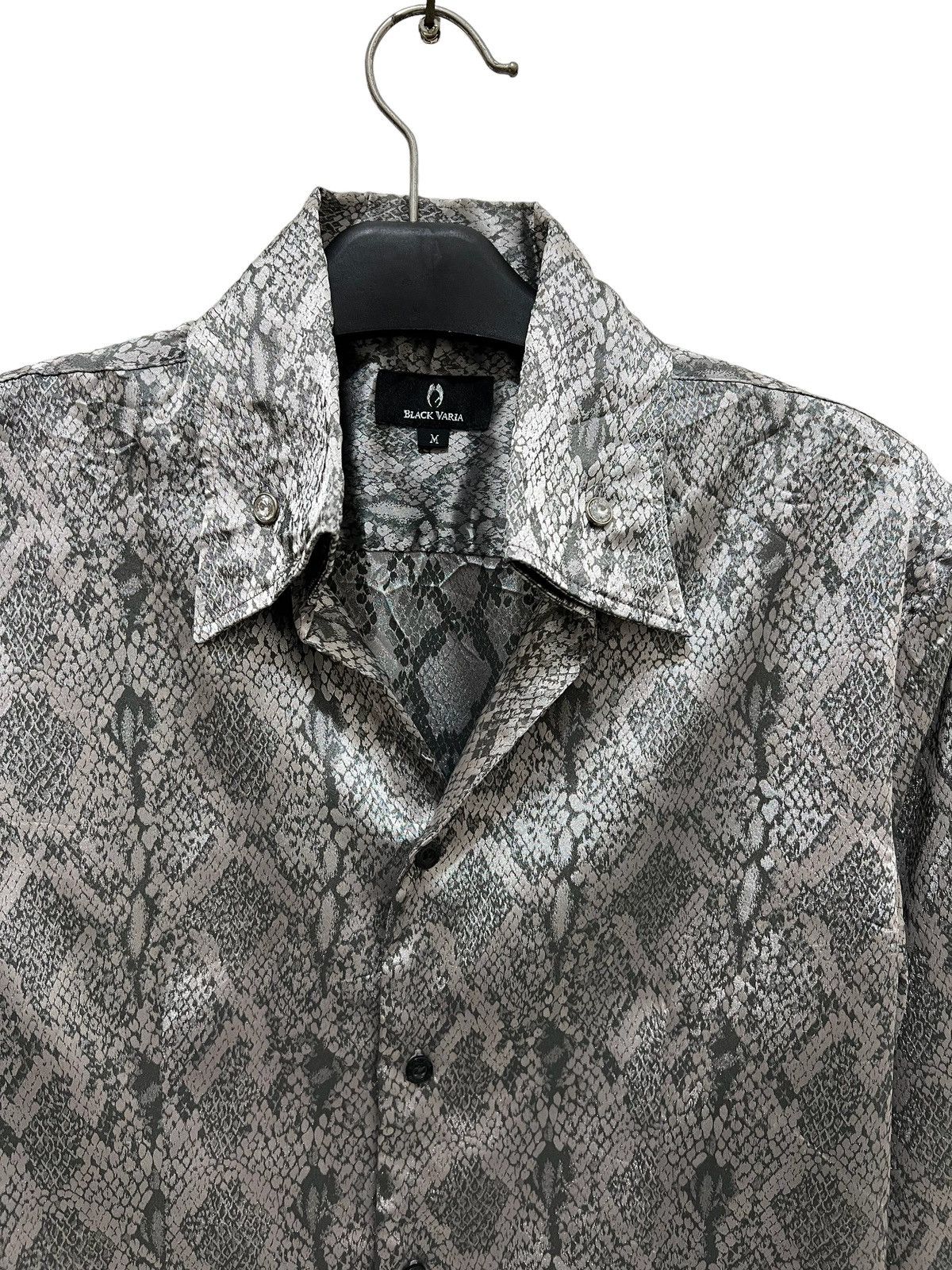 Black varia sateen phyton pattern button up shirt