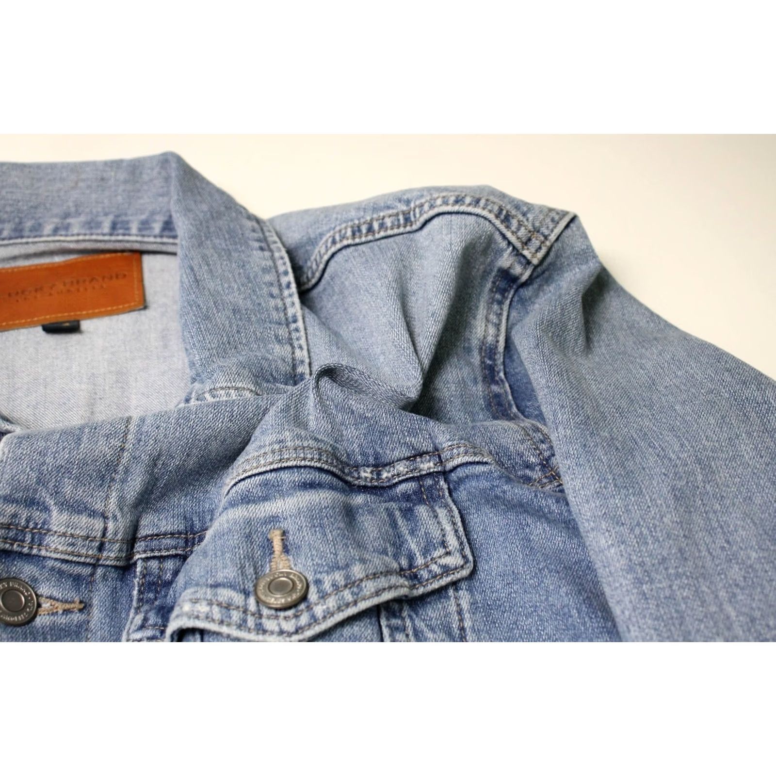 Lucky Brand LUCKY BRAND Jacket Denim Trucker Distress Button Up Polo Neck Men's LARGE Blue Jacket Size US L / EU 52-54 / 3 - 6 Thumbnail
