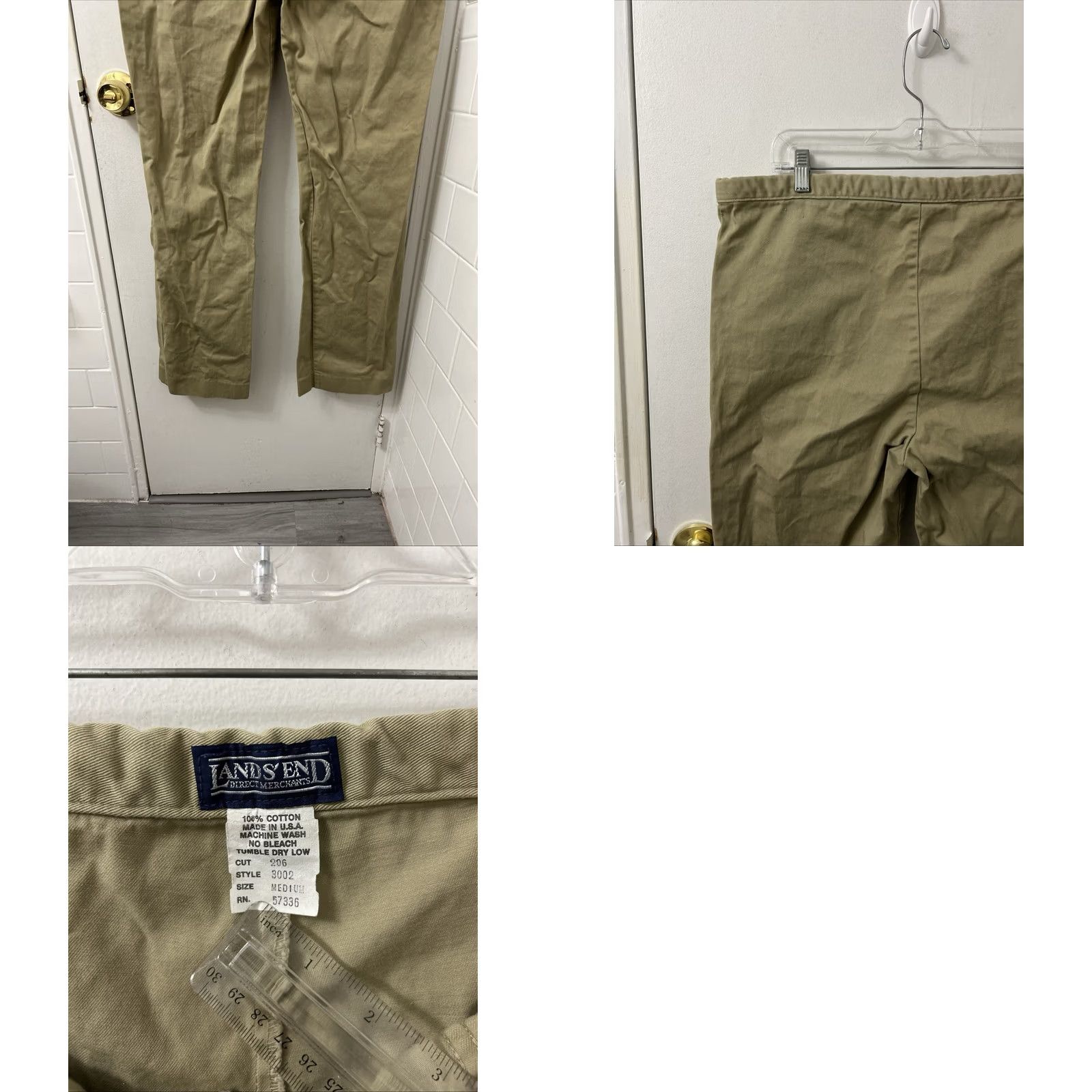 Lands' End VINTAGE Lands' End Pants Womens M 38x33 Khaki Beige Cotton Twill Drawstring Pockets Straight Leg 90s USA Size 32" / US 10 / IT 46 - 8 Thumbnail