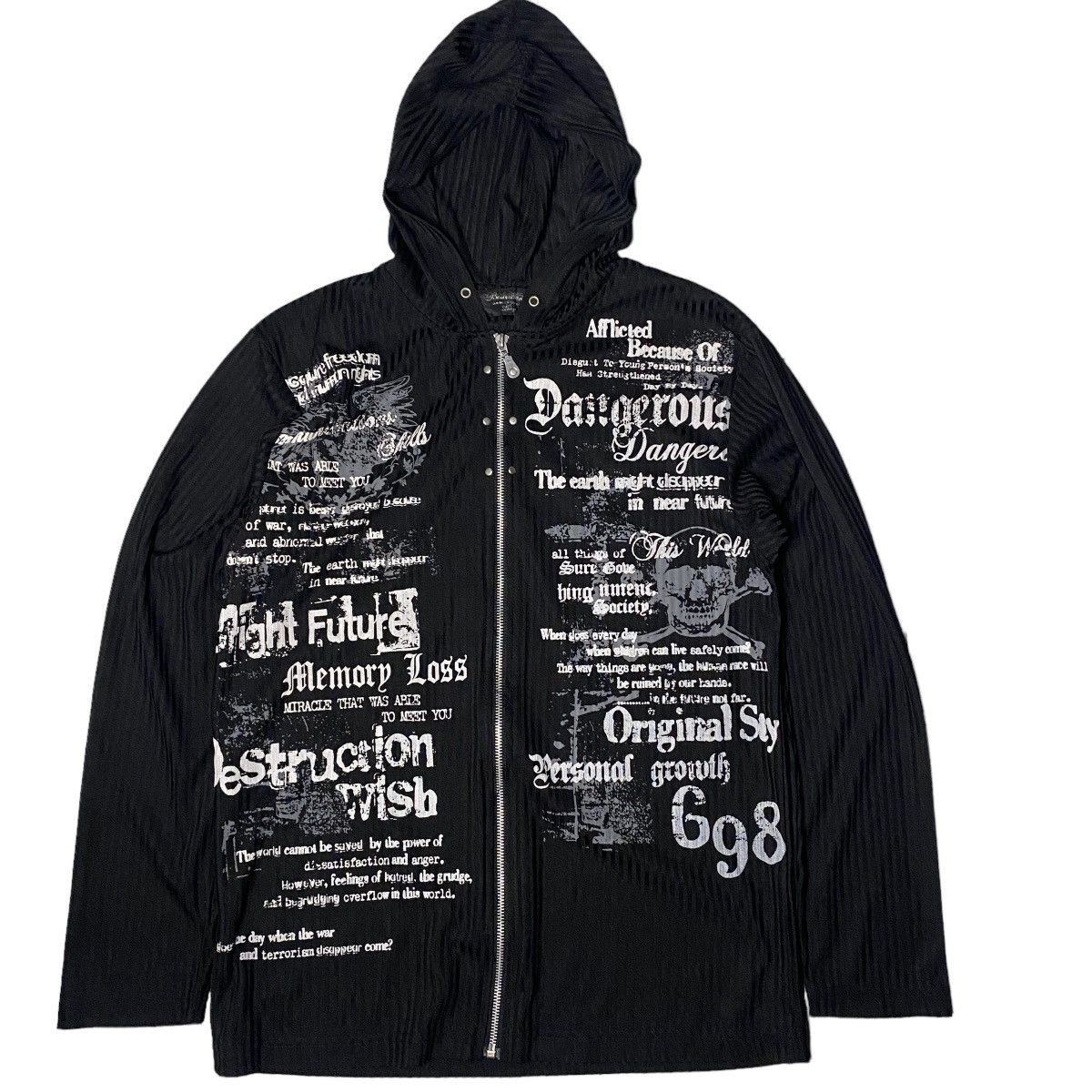 Yasuyuki Ishii 2000's Studded Leather Border Zip-Up Hoodie