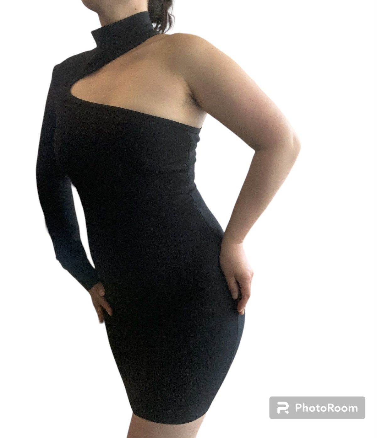 Designer NEW One Shoulder Midi Asymmetrical Dress in Black Size M / US 6-8 / IT 42-44 - 15 Thumbnail