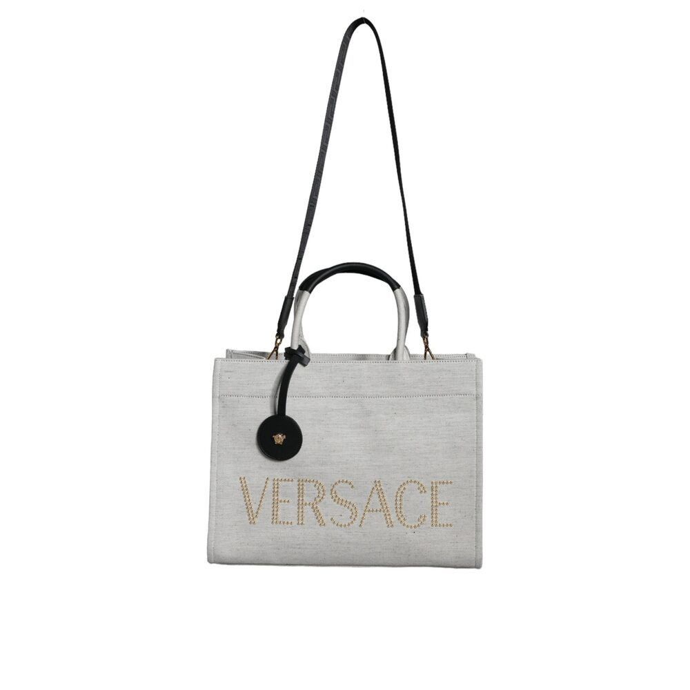 Versace Versace White Top Handle Canvas Leather Logo Crossbody Tote Size ONE SIZE - 1 Thumbnail