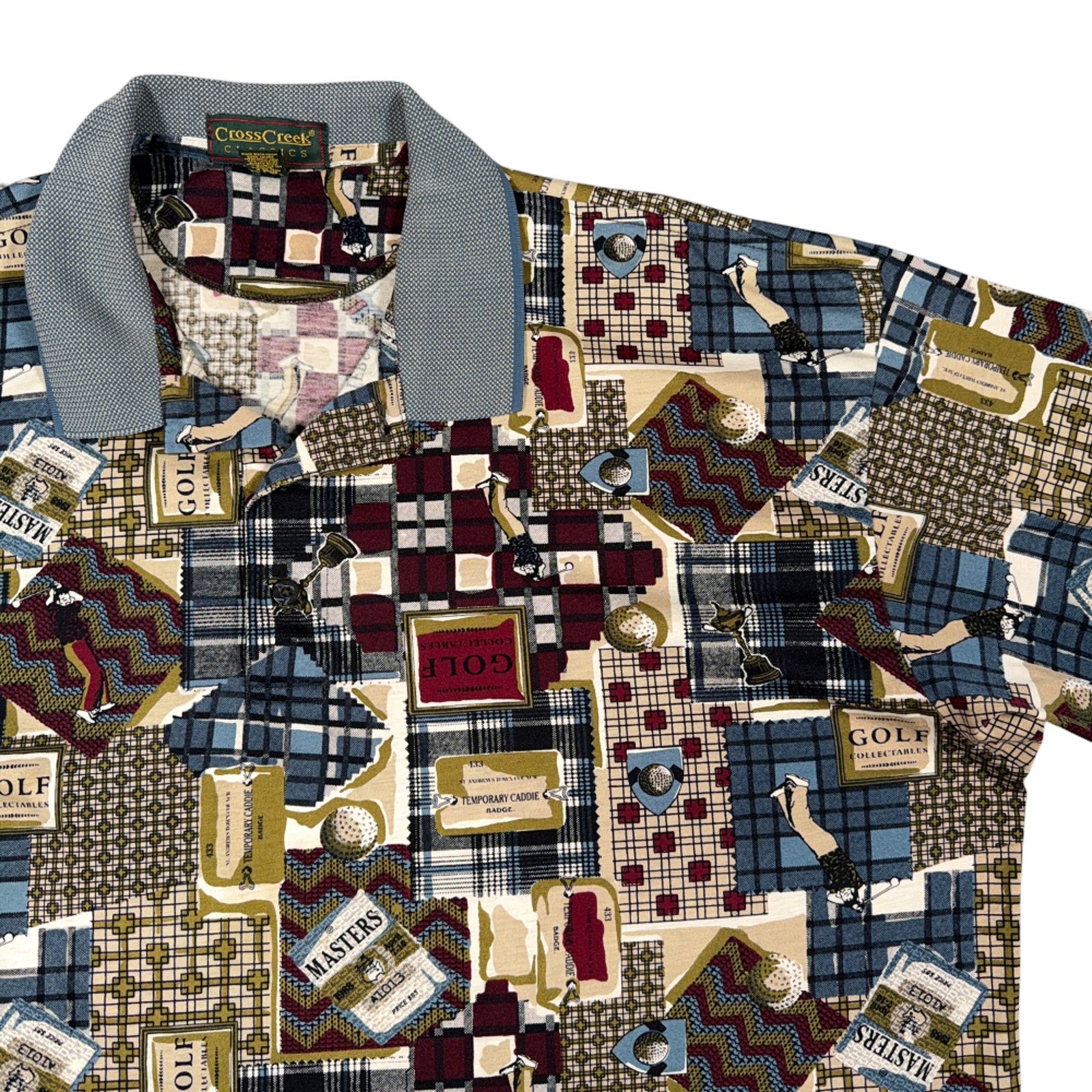 Vintage Masters Polo Shirt 2XL XXL Brown Golf Patchwork 90s