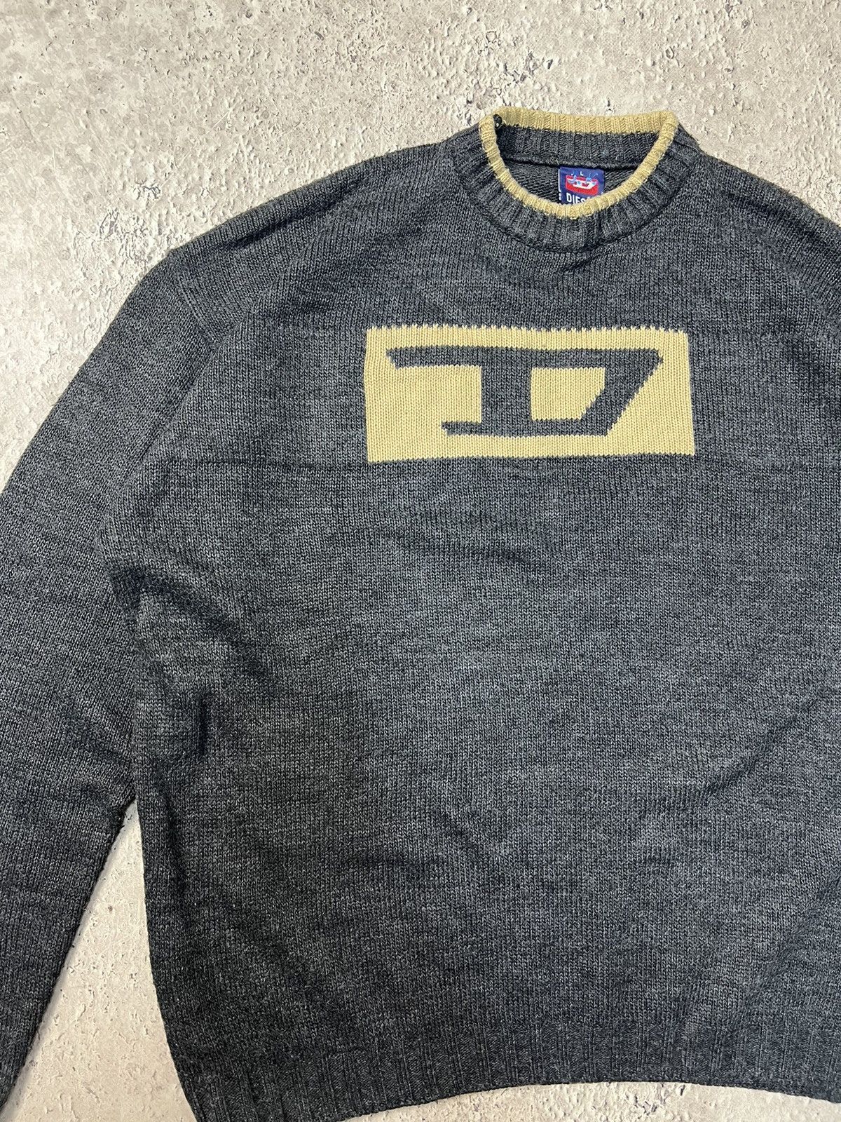 Diesel × Vintage Vintage Diesel Knit Sweater Big Log 90s Ripped wool Size US L / EU 52-54 / 3 - 4 Thumbnail