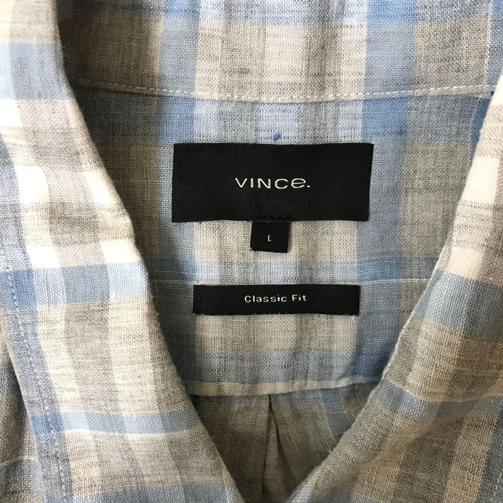 Vince Vince. Mens L Gray Plaid Short Sleeve Button-Up Linen Blend Classic Shirt Size US L / EU 52-54 / 3 - 7 Thumbnail