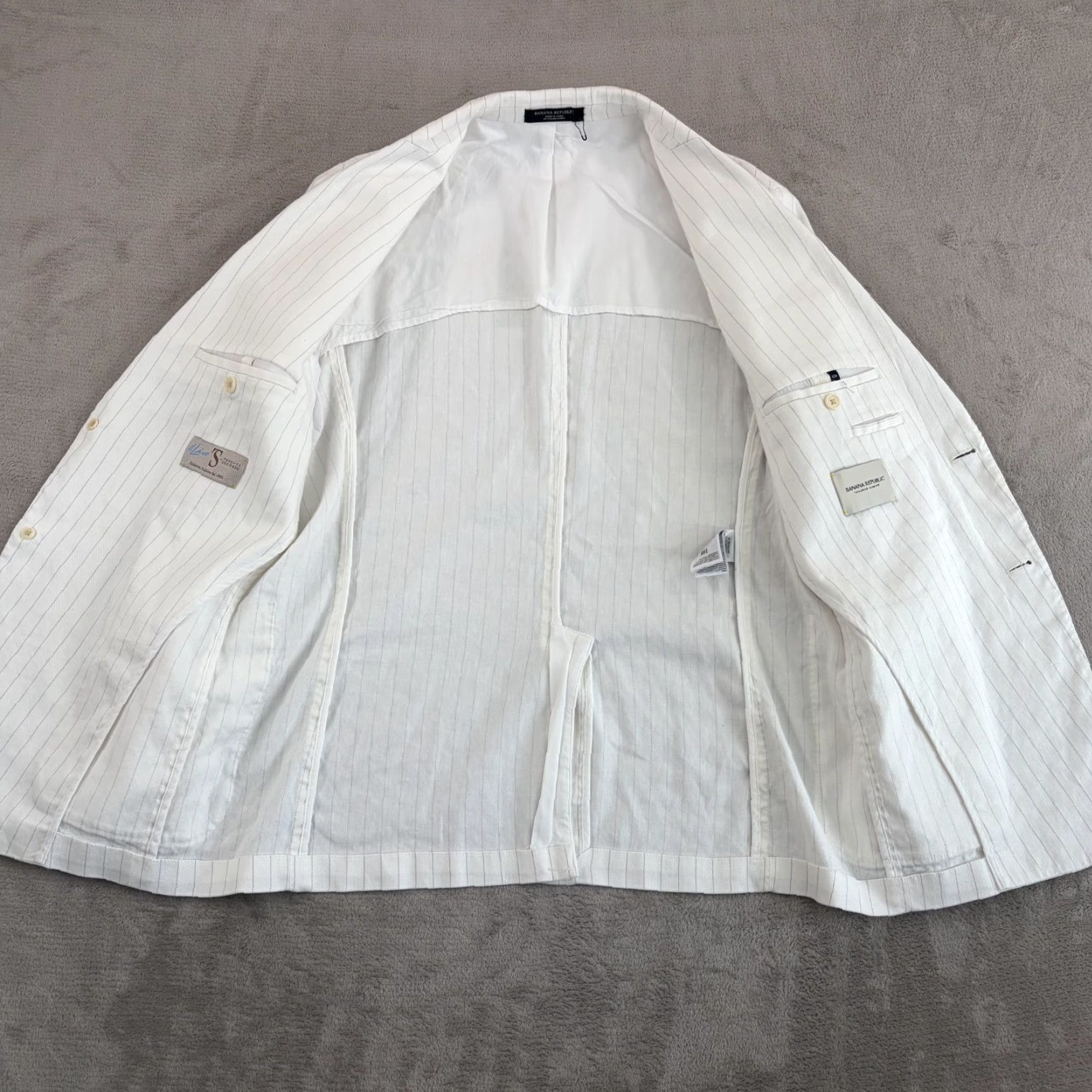 Banana Republic Banana Republic Blazer Mens 42 White Grey Striped Linen Tessuti di Sondrio Size 42R - 6 Thumbnail