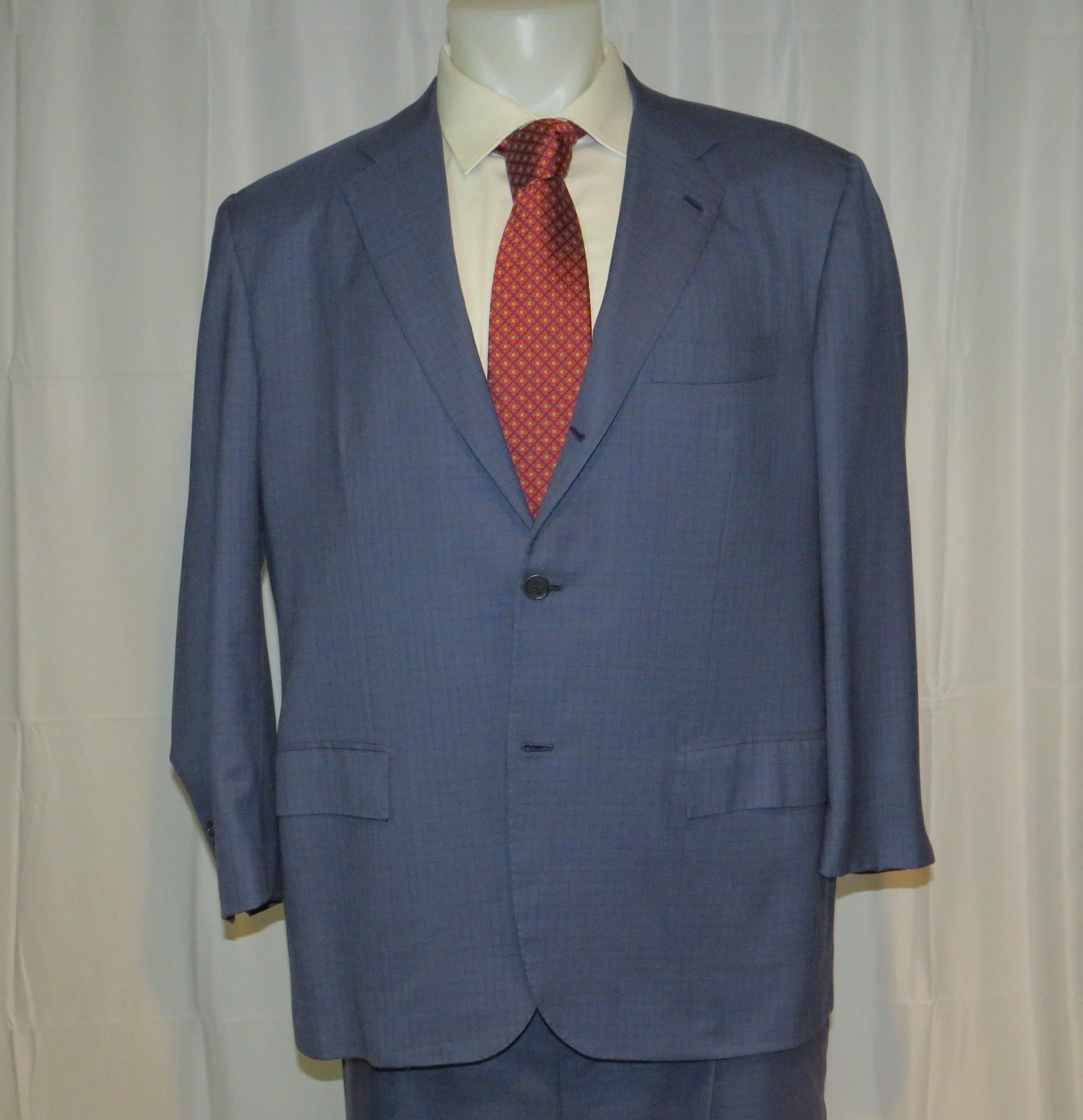Kiton 14 Micron Mod Ego Blue Plaid Three Roll Two Suit 48R Size 48R - 3 Thumbnail