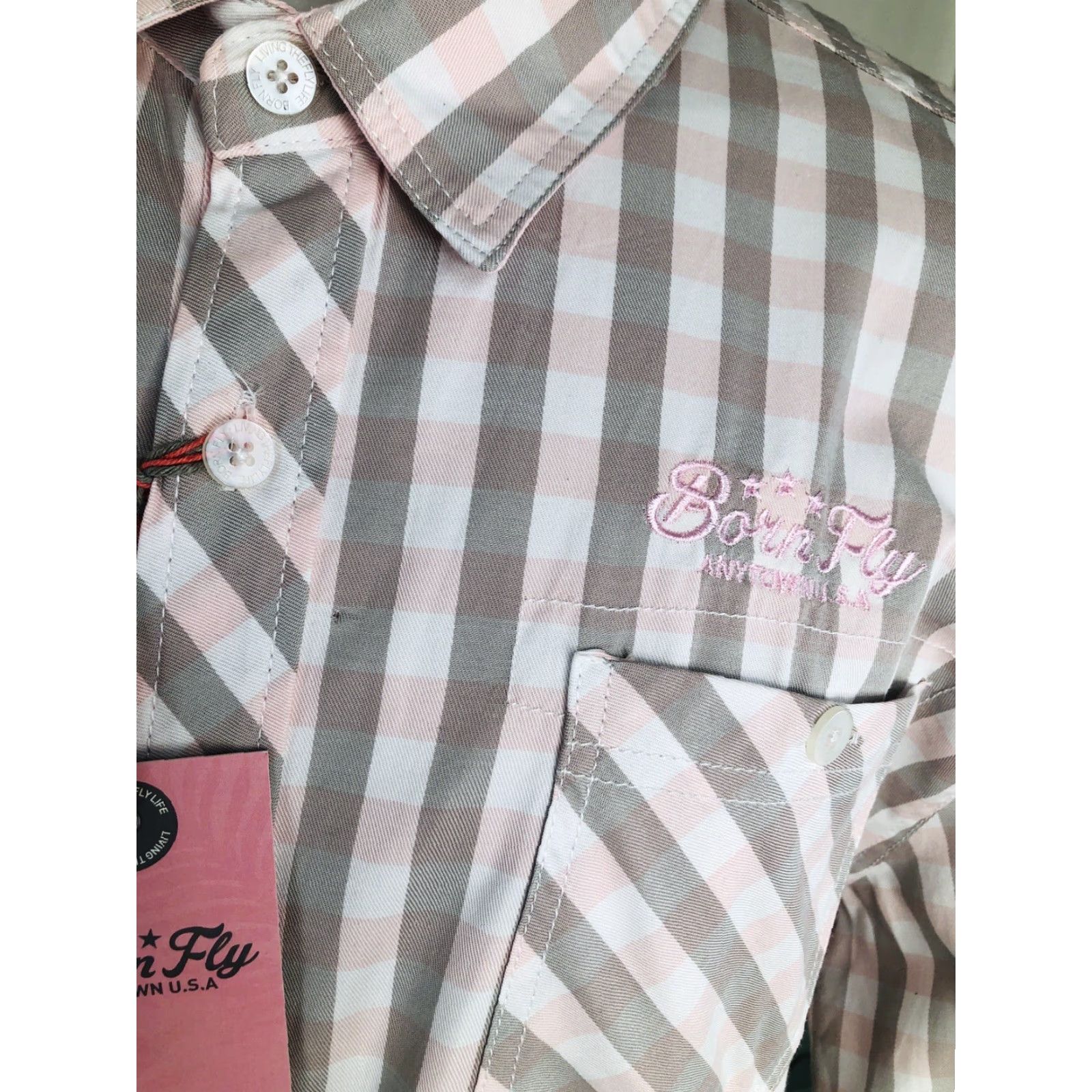 Born Born Fly Shirt Mens 2XL Embroidered ANYTOWN USA Pink Long Sleeve Button-Up Size US XXL / EU 58 / 5 - 6 Thumbnail