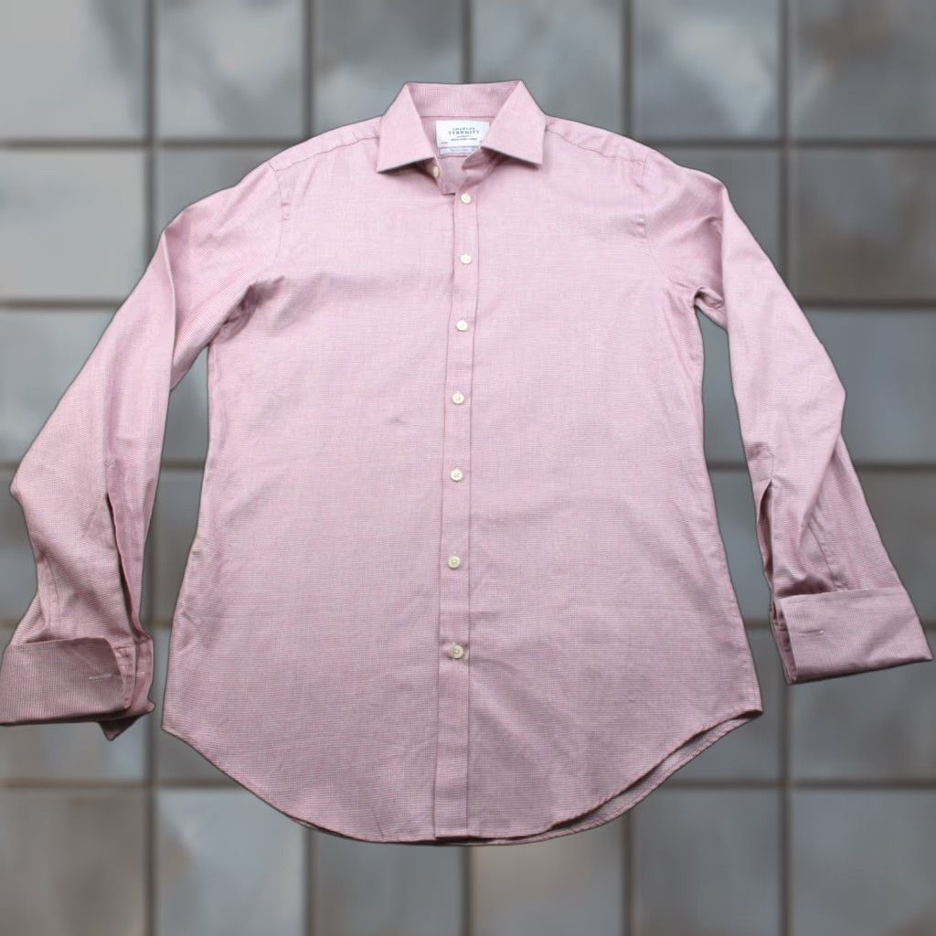 Charles Tyrwhitt Charles Tyrwhitt Shirt Mens 16 36 Extra Slim Fit Dress Button Up French Cuffs Pink Check Cotton 100% Business Formal Casual Mens Size 42R - 1 Thumbnail