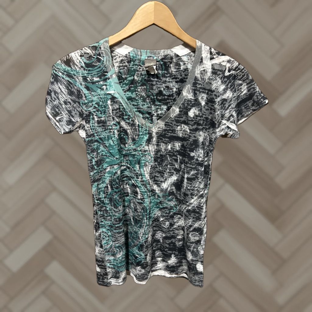 Vintage Cruel Girl V-Neck Graphic Tee Womens M Gray & Teal Abstract Design Y2K Shirt Size M / US 6-8 / IT 42-44 - 1 Thumbnail