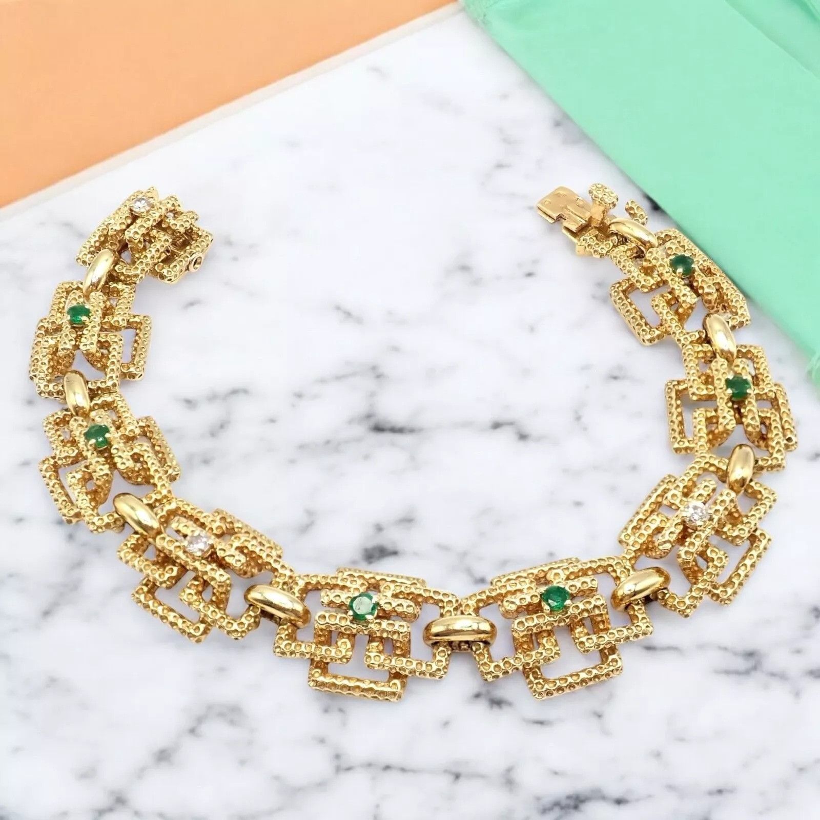 Tiffany & Co. Tiffany & Co France 18k Yellow Gold Diamond Emerald Bracelet Size ONE SIZE - 2 Thumbnail