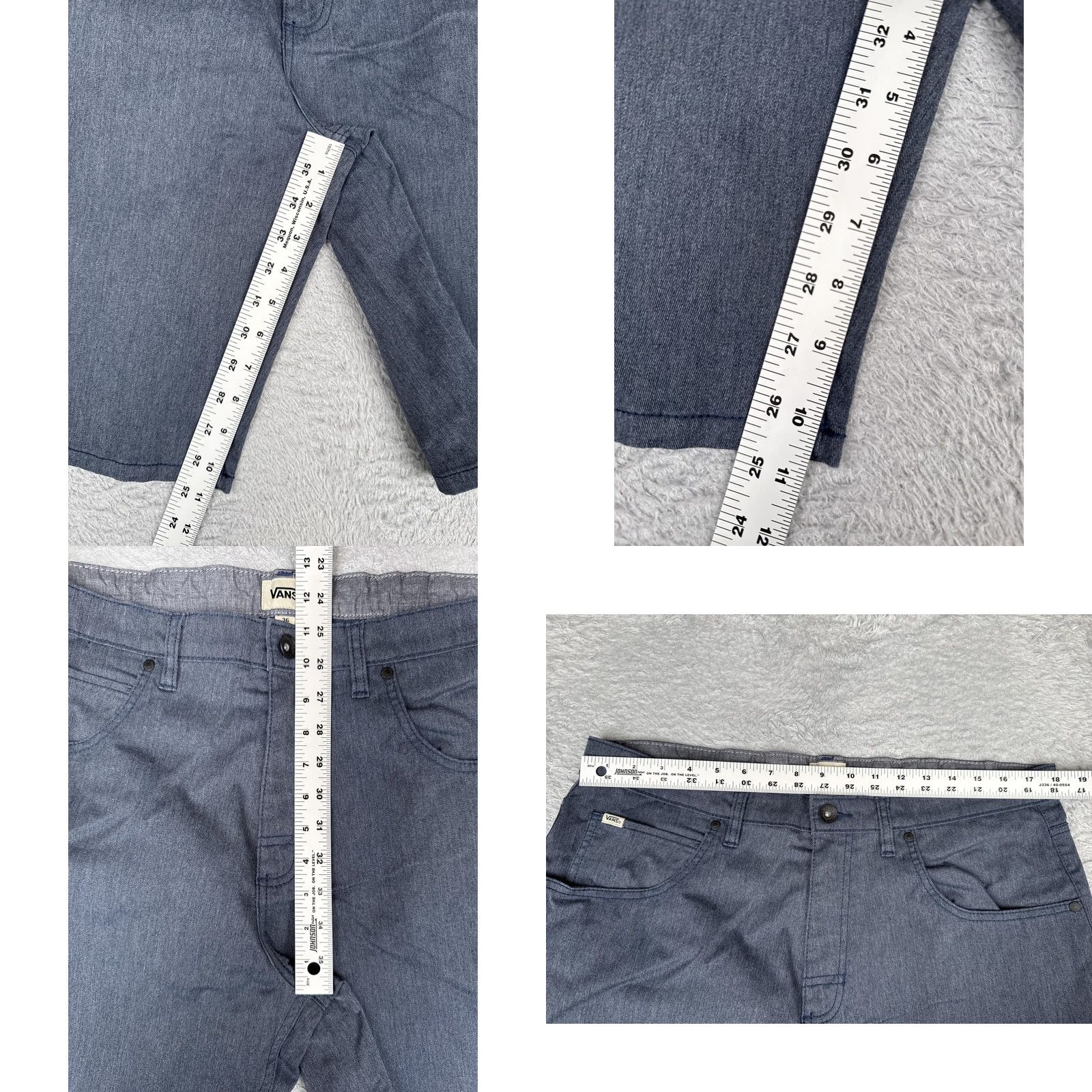 Vans VANS Mens Chino Shorts 36 Blue Denim 5-Pocket Flat Front Zip Fly Casual Skate Spin: 11" Inseam, Medium Wash, Regular Fit, Cotton Blend, Outdoor Mens Size US 36 / EU 52 - 8 Thumbnail