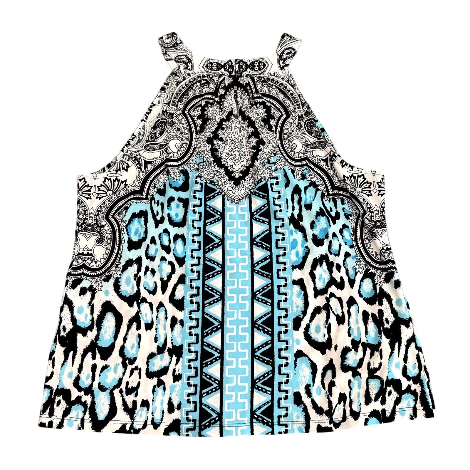 I.N.C INC Petite Halter Neck Printed Blouse in Blue/White, Size PL Size L / US 10 / IT 46 - 2 Thumbnail