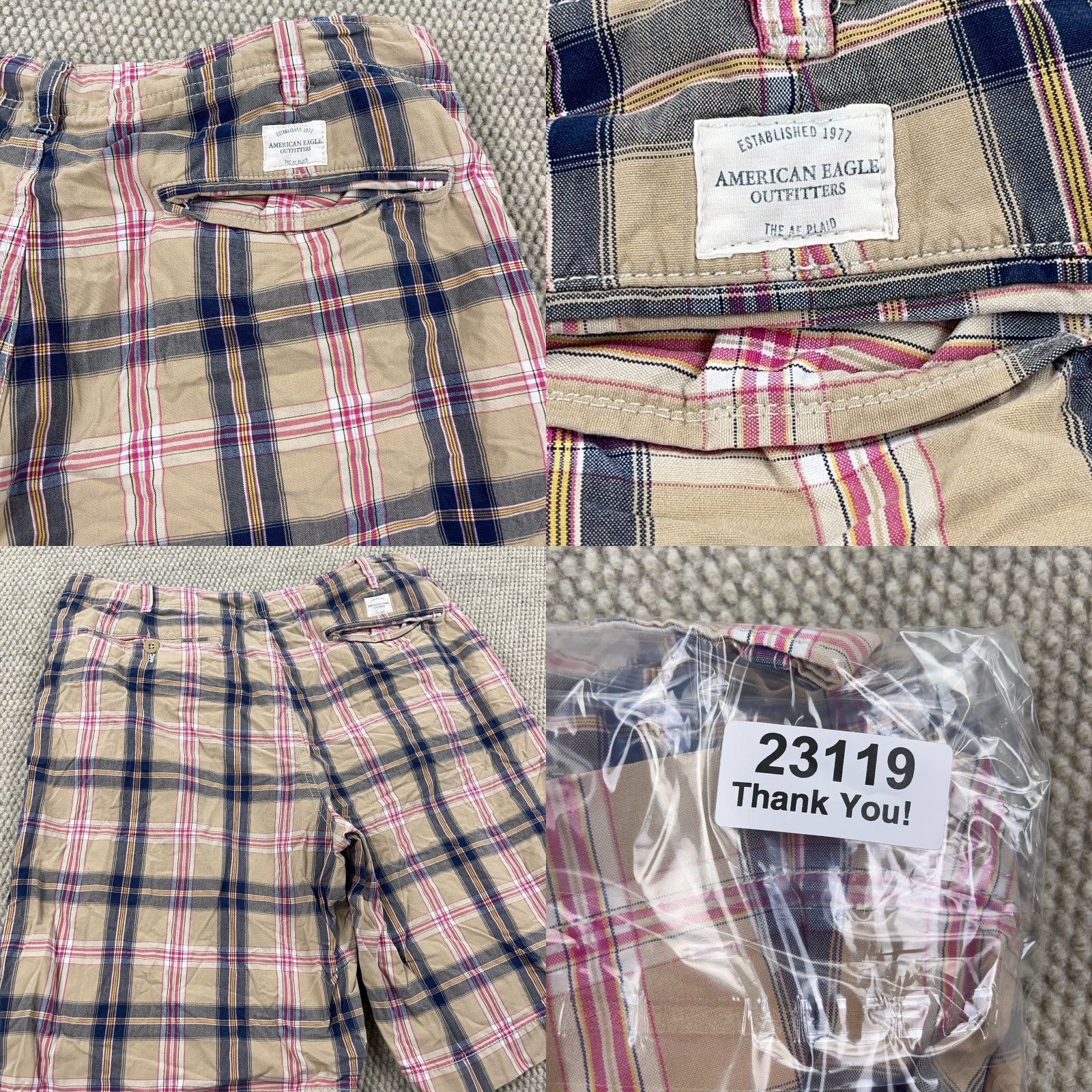 American Eagle Outfitters VINTAGE Y2K American Eagle Shorts Men 36 Tan Pink Tartan Plaid Loose Baggy Fit Size US 36 / EU 52 - 9 Thumbnail