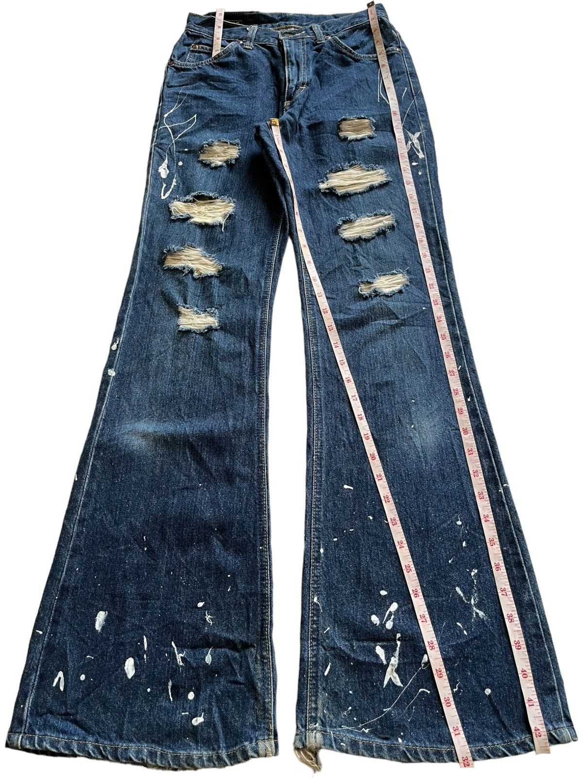 Edwin × Lee Vintage Japanese Lee Sanforized Splatter Ripped Flare Jeans Size 26" / US 2 / IT 38 - 13 Thumbnail